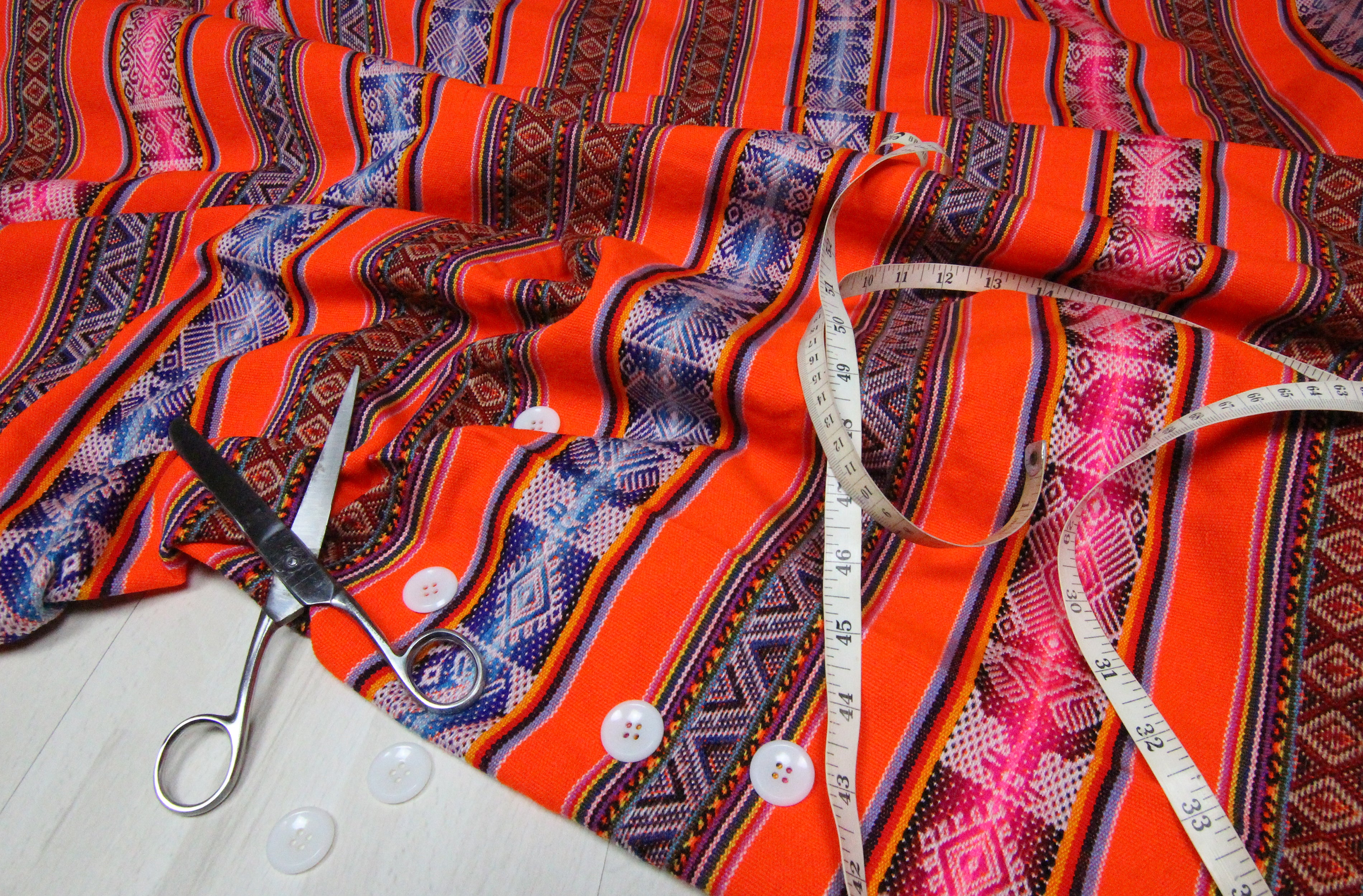 Chinchero Stoff Ethno bunt gestreift aus Peru, webstoff Meterware zum Nähen, DIY Fabric, 50 cm, Orange