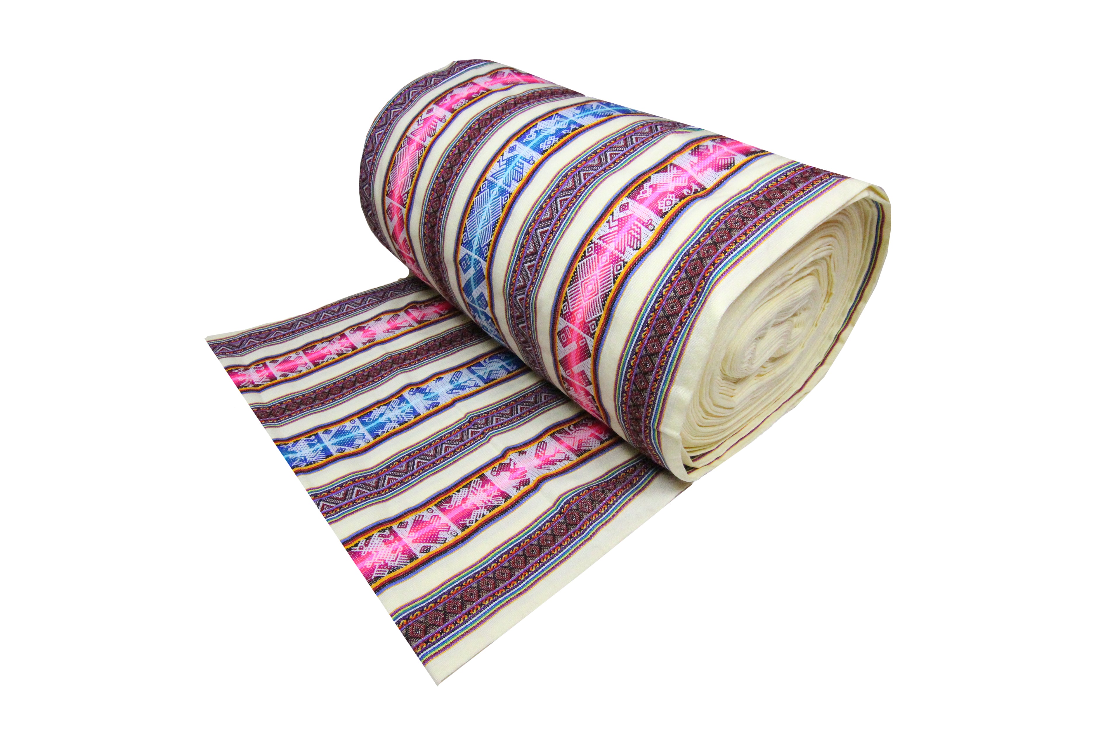 Chinchero Stoff Ethno bunt gestreift aus Peru, webstoff Meterware zum Nähen, DIY Fabric, 50 cm, Weiß