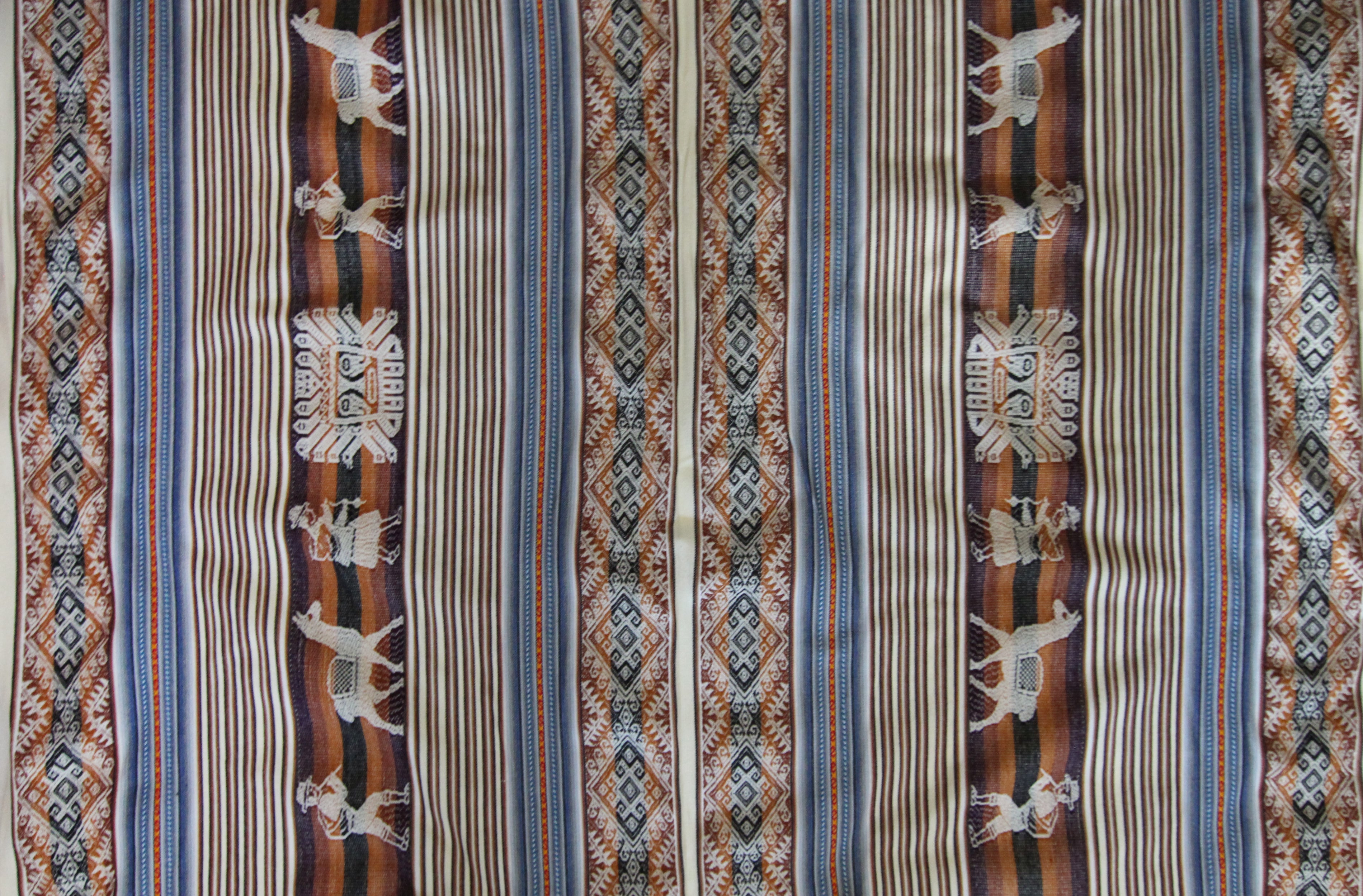 Pastorita Stoff Ethno bunt gestreift aus Peru, webstoff Meterware zum Nähen, DIY Fabric, 50 cm, Blau Beige