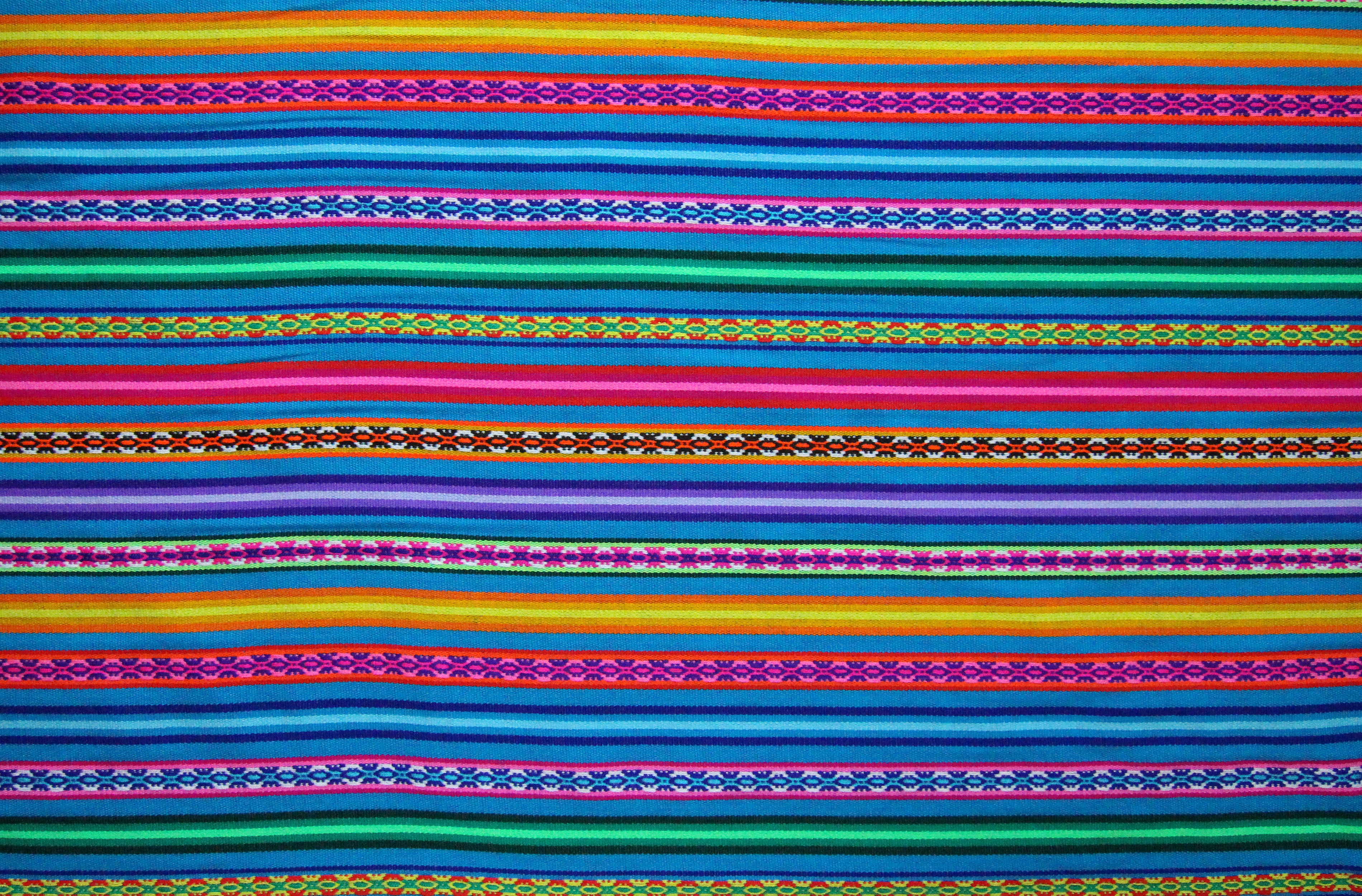 Jaujino Stoff Ethno bunt gestreift aus Peru, webstoff Meterware zum Nähen, DIY Fabric, 50 cm, Türkis