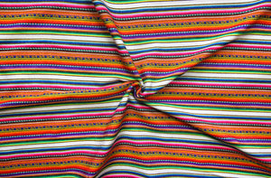 Kilya Stoff Ethno bunt gestreift aus Peru, webstoff Meterware zum Nähen, DIY Fabric, 50 cm, Weiß