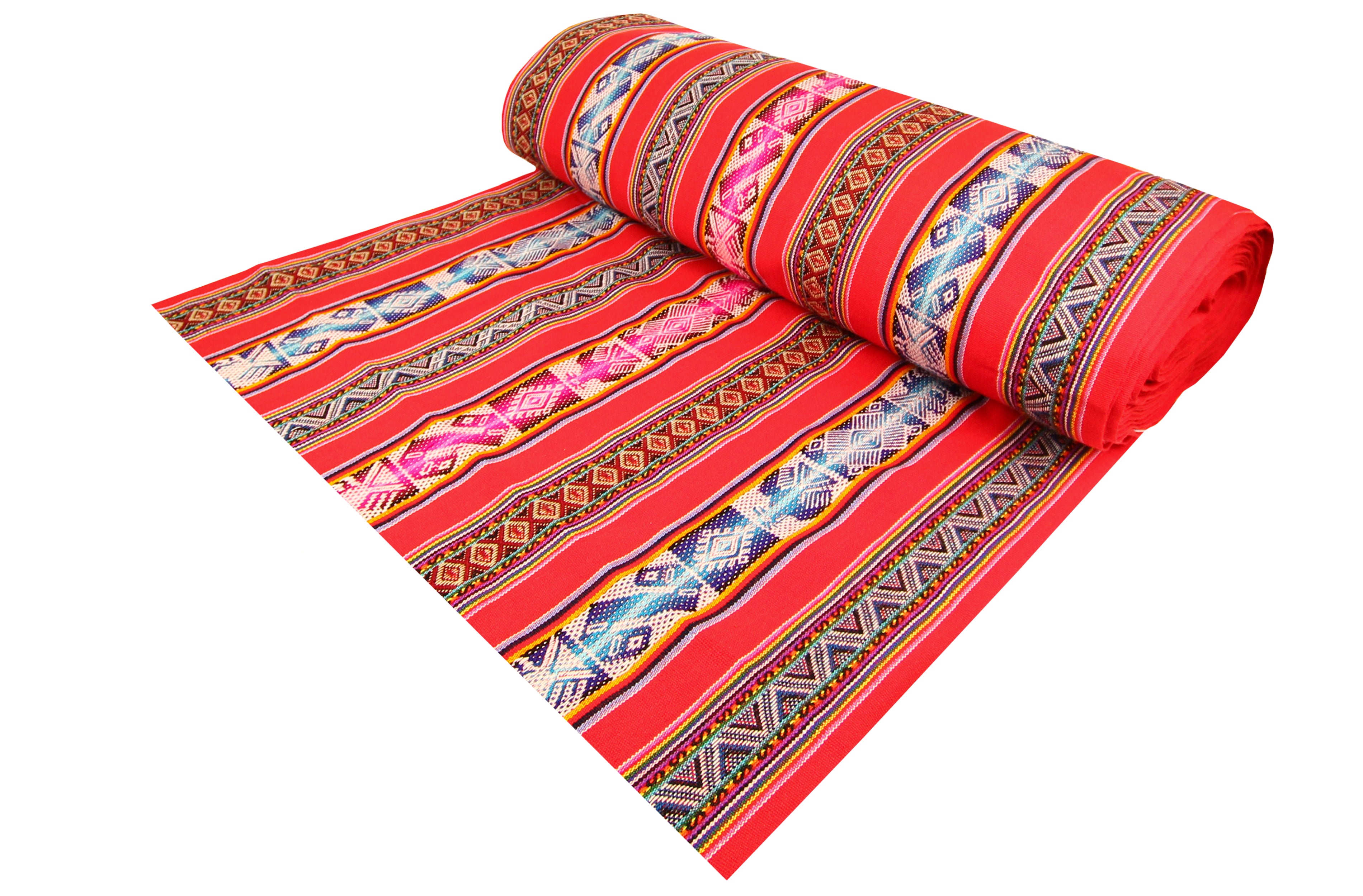 Chinchero Stoff Ethno bunt gestreift aus Peru, webstoff Meterware zum Nähen, DIY Fabric, 50 cm, Rot