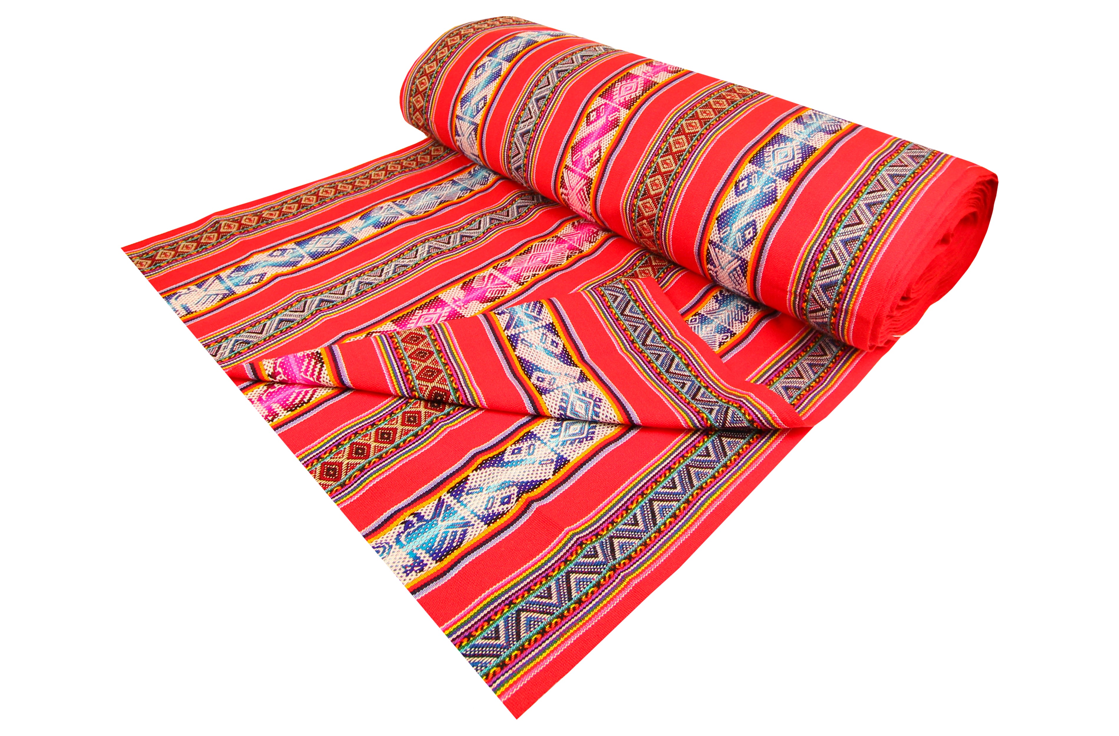 Chinchero Stoff Ethno bunt gestreift aus Peru, webstoff Meterware zum Nähen, DIY Fabric, 50 cm, Rot