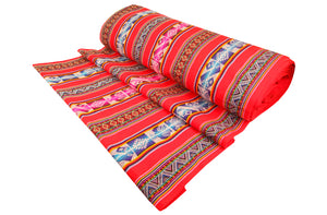 Chinchero Stoff Ethno bunt gestreift aus Peru, webstoff Meterware zum Nähen, DIY Fabric, 50 cm, Rot