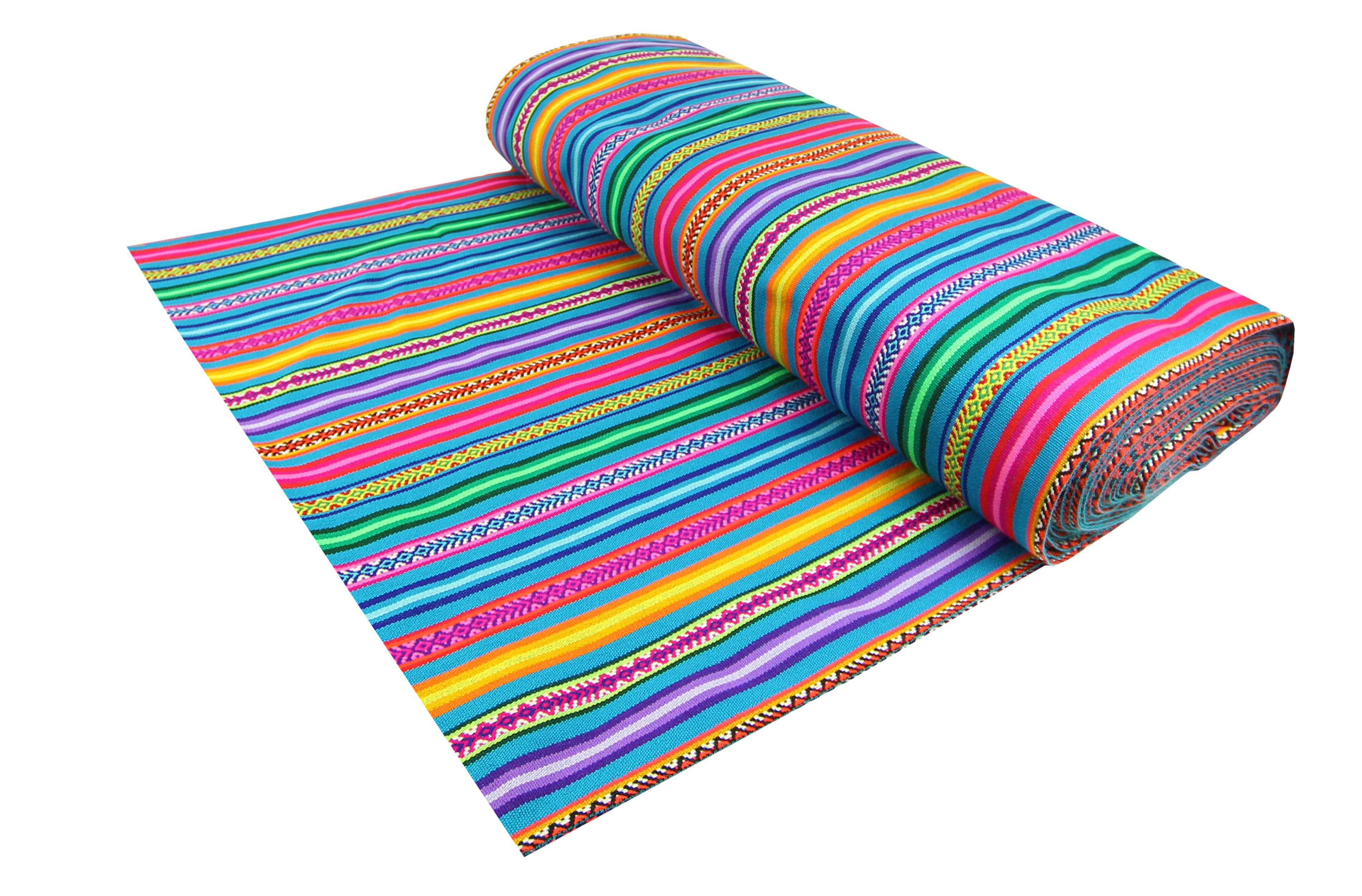 Jaujino Stoff Ethno bunt gestreift aus Peru, webstoff Meterware zum Nähen, DIY Fabric, 50 cm, Blau