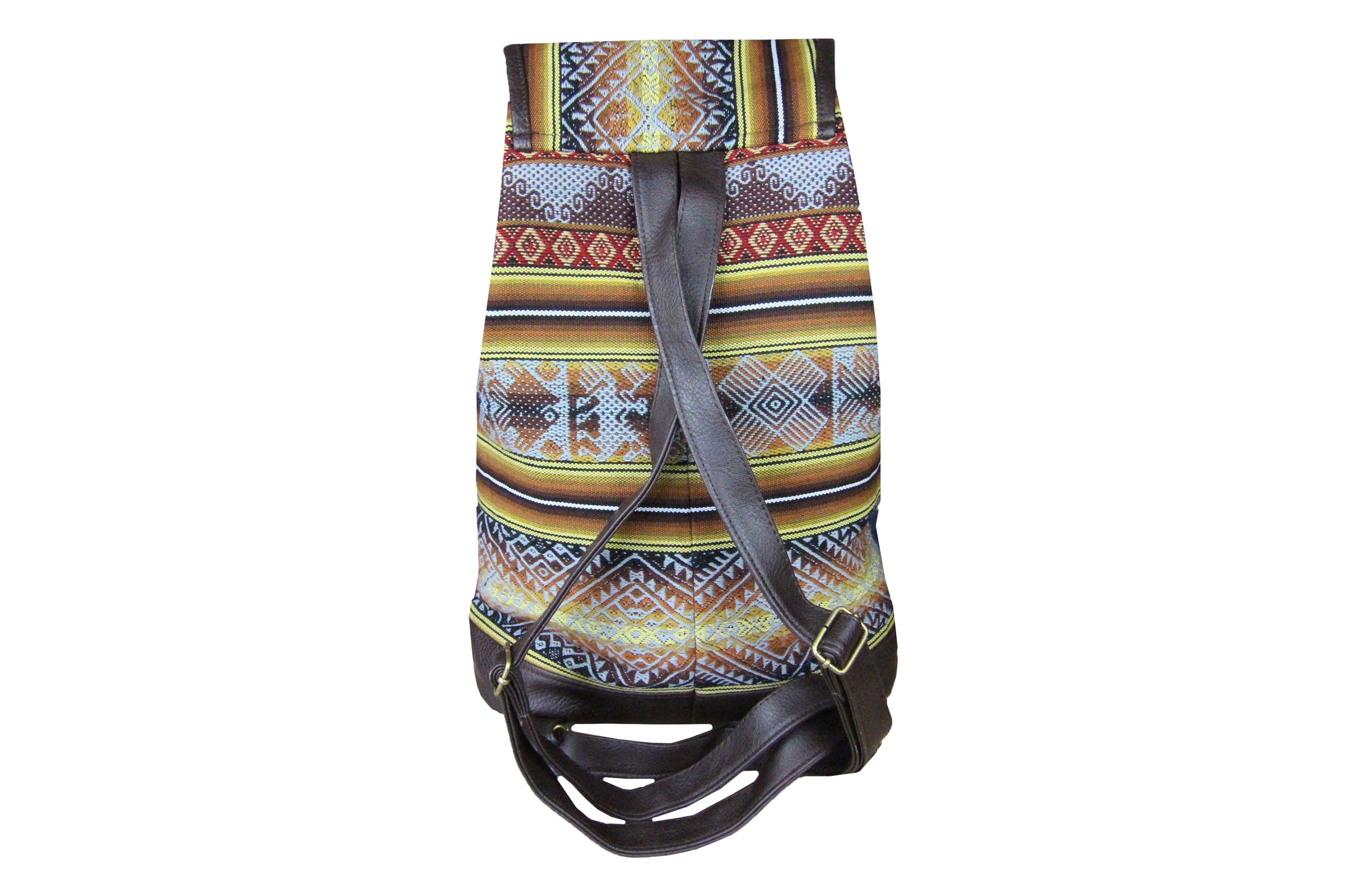 Ethno Rucksack Backpack aus Stoff und Leder Peru Hippie Boho Aguayo Inka