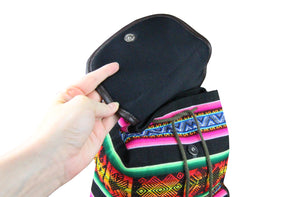 Ethno Rucksack Backpack aus Stoff und Leder Peru Hippie Boho Aguayo Inka