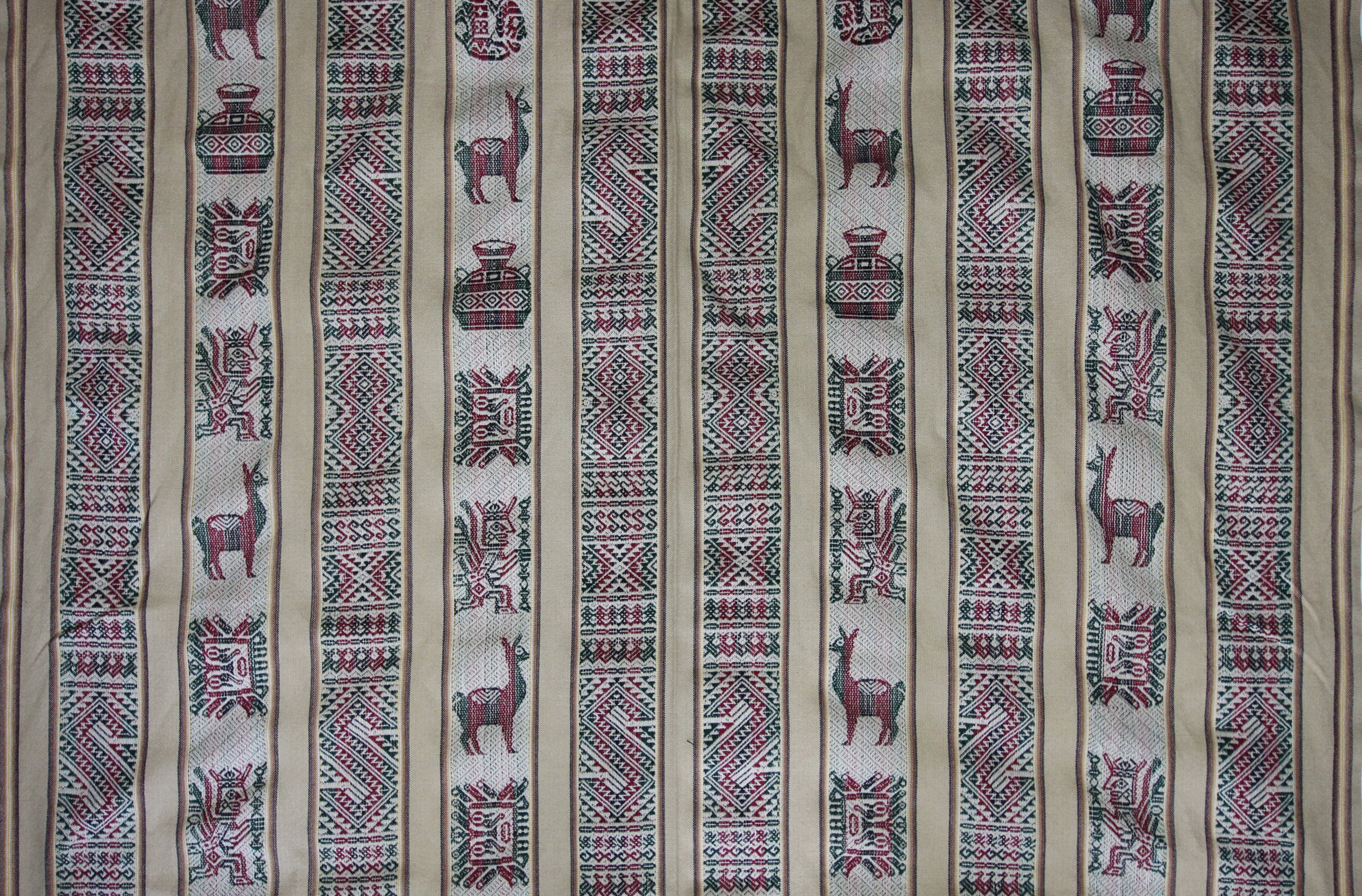 Huaco Stoff Ethno bunt gestreift aus Peru, webstoff Meterware zum Nähen, DIY Fabric, 50 cm, Beige