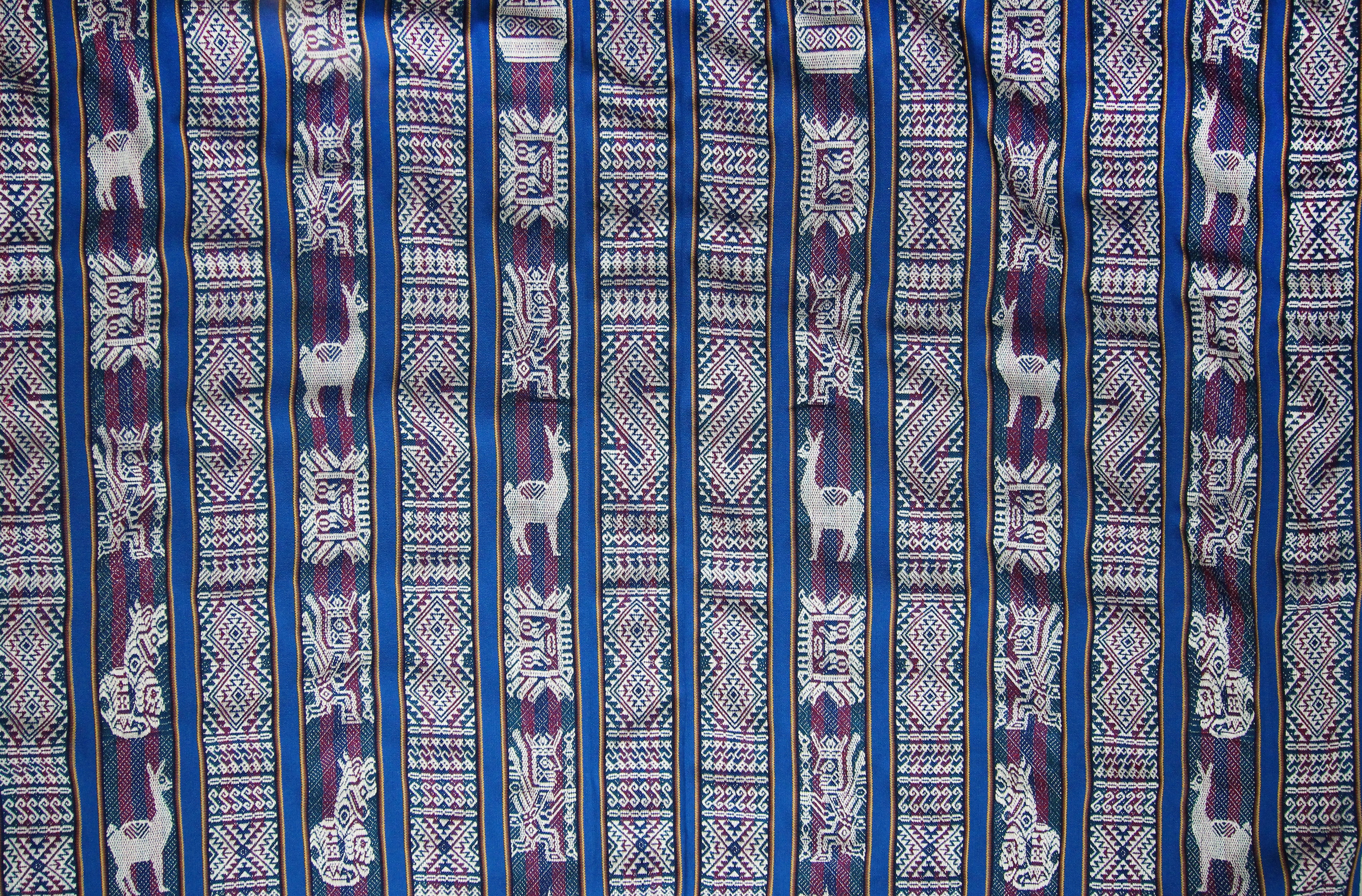 Huaco Stoff Ethno bunt gestreift aus Peru, webstoff Meterware zum Nähen, DIY Fabric, 50 cm, Hellblau