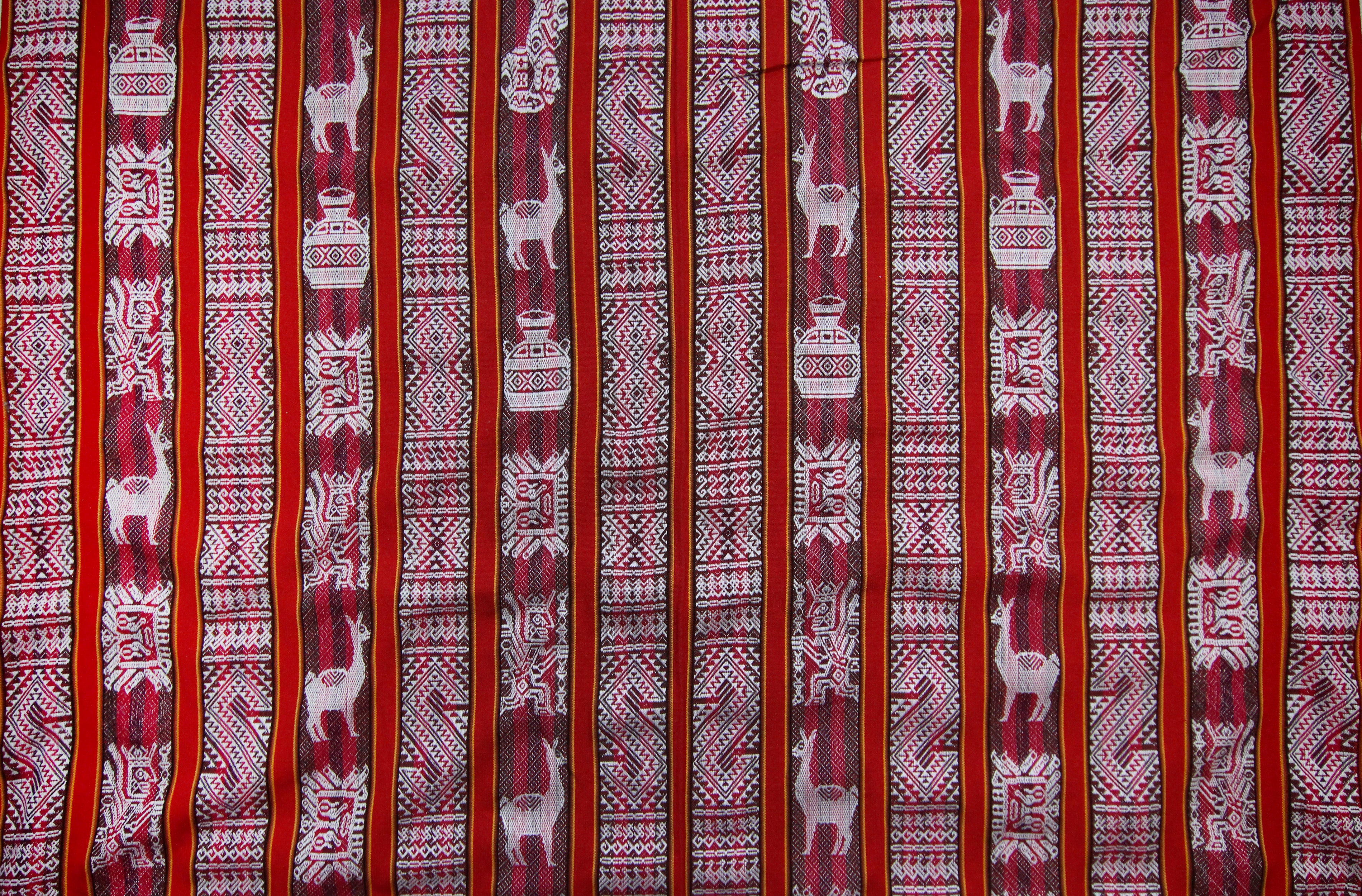 Huaco Stoff Ethno bunt gestreift aus Peru, webstoff Meterware zum Nähen, DIY Fabric, 50 cm, Rot