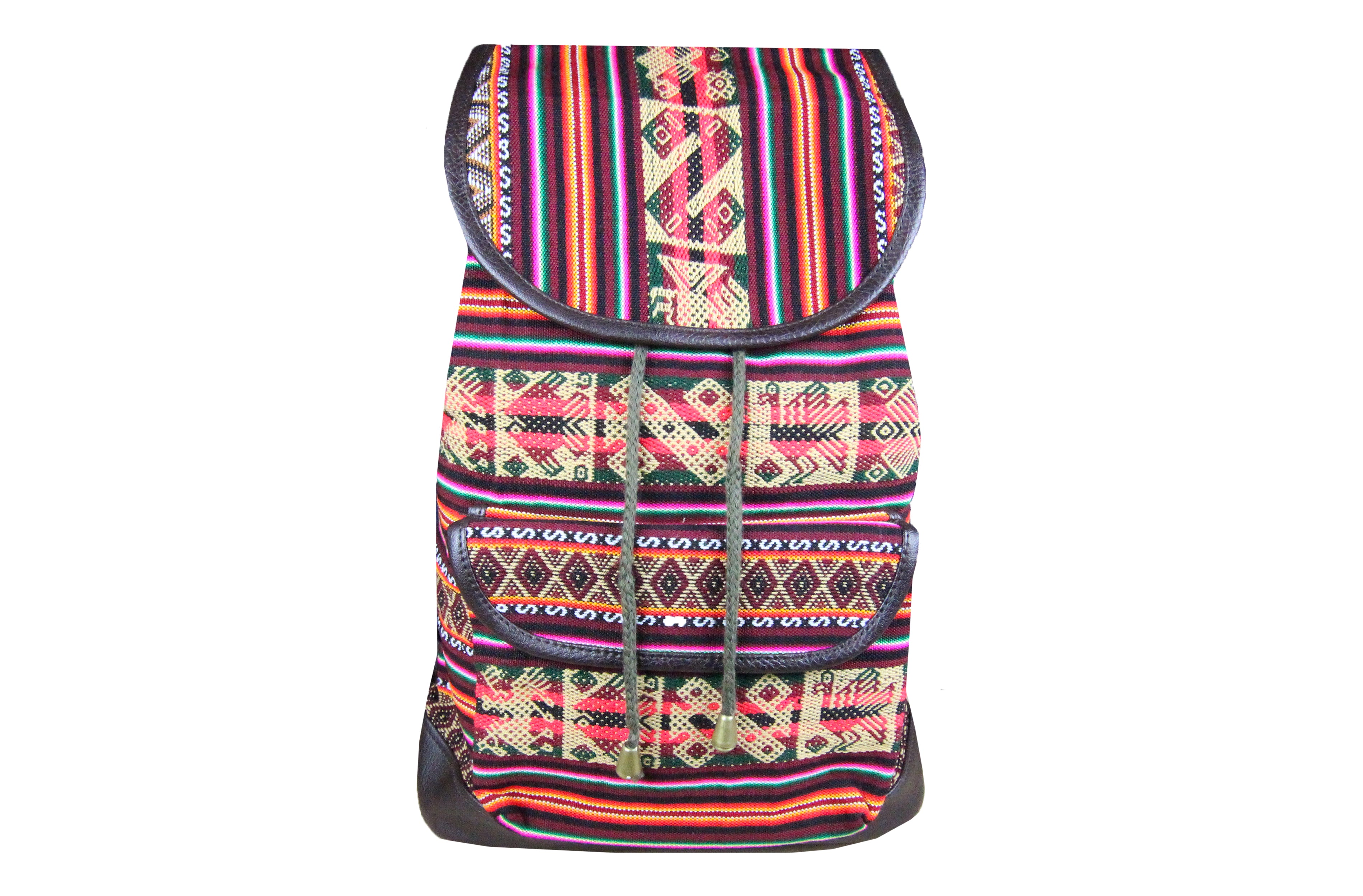 Ethno Rucksack Backpack aus Stoff und Leder Peru Hippie Boho Aguayo Inka