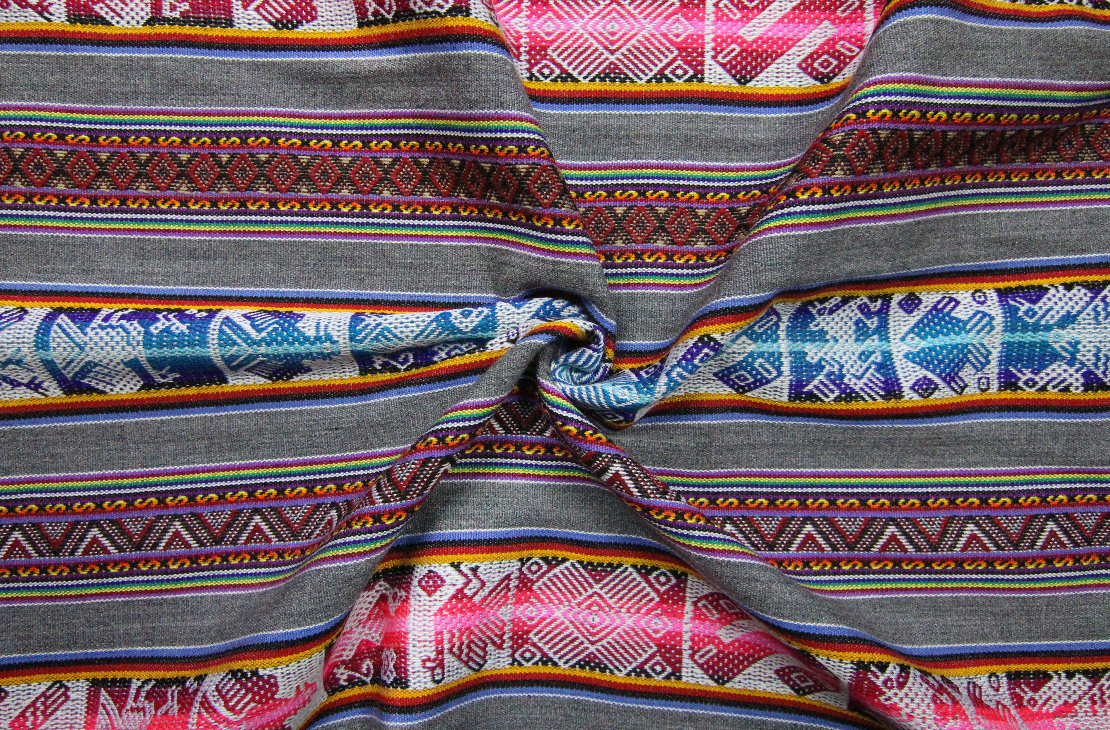 Chinchero Stoff Ethno bunt gestreift aus Peru, webstoff Meterware zum Nähen, DIY Fabric, 50 cm, Grau