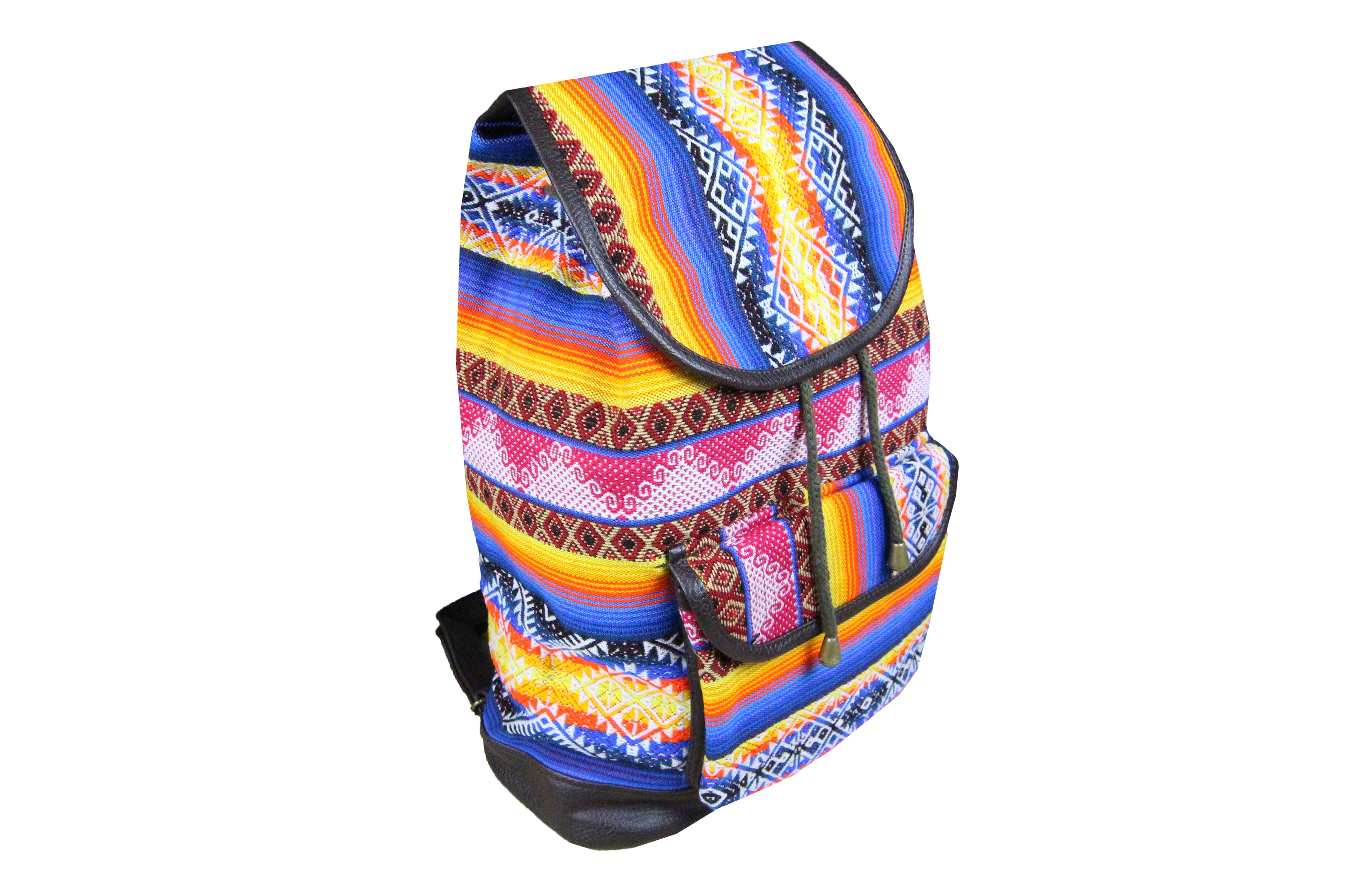 Ethno Rucksack Backpack aus Stoff und Leder Peru Hippie Boho Aguayo Inka