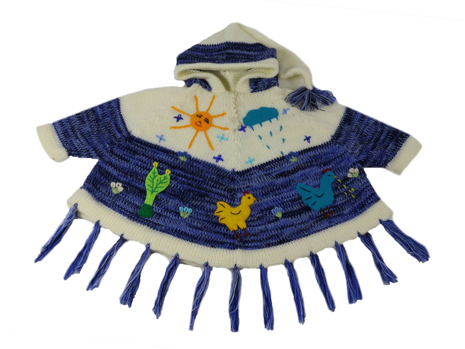 Kinderstrickponcho Blau