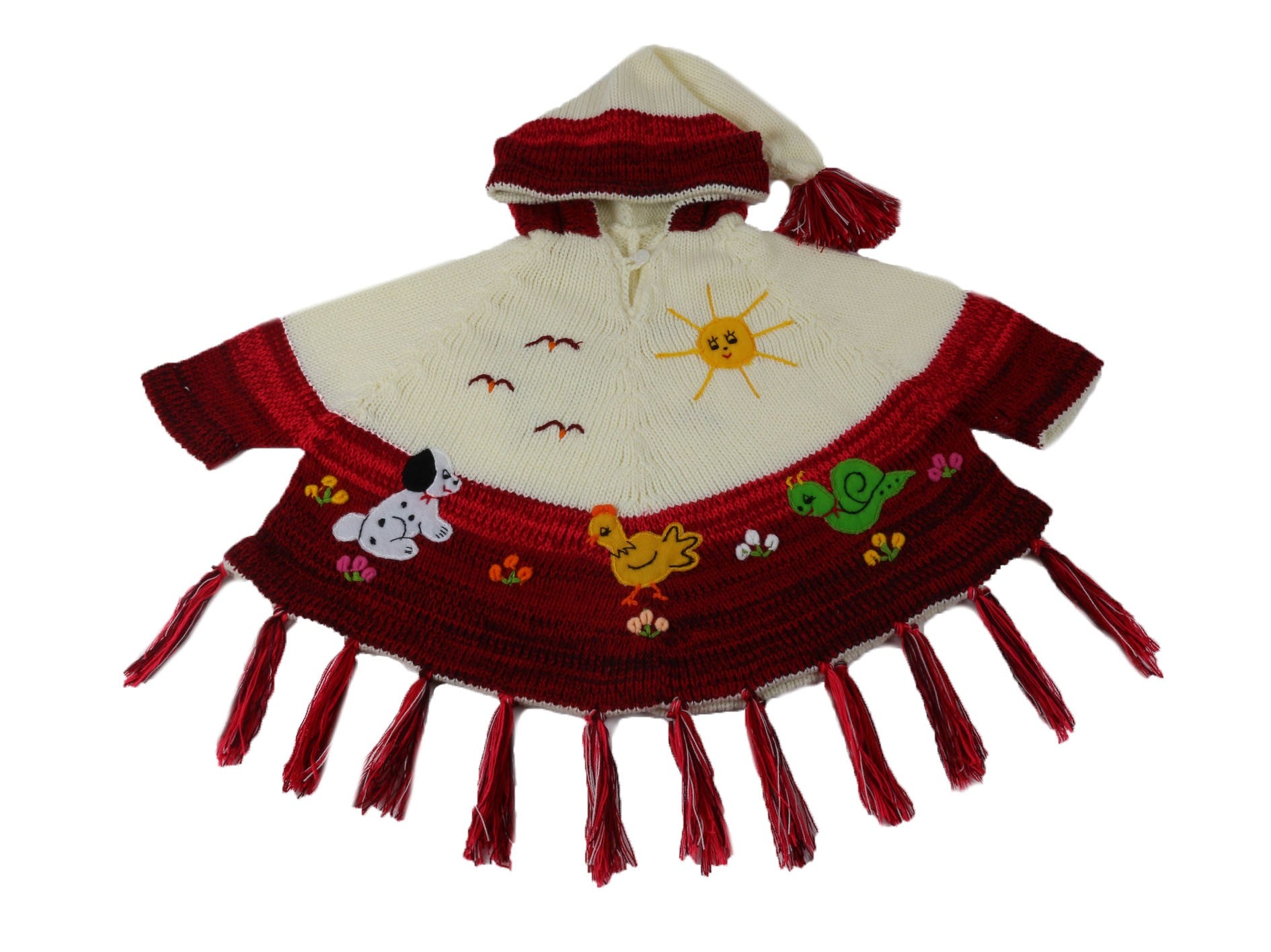 Kinderstrickponcho Rot