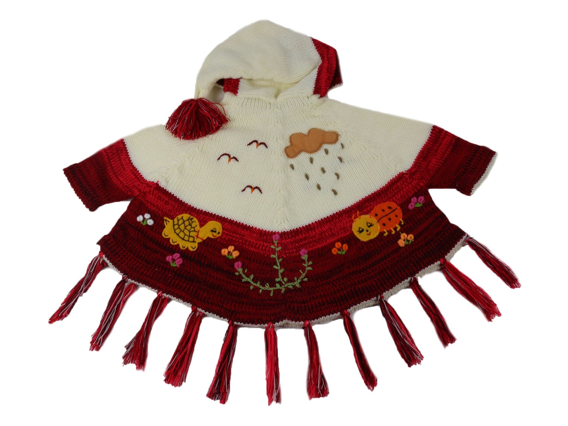 Kinderstrickponcho Rot