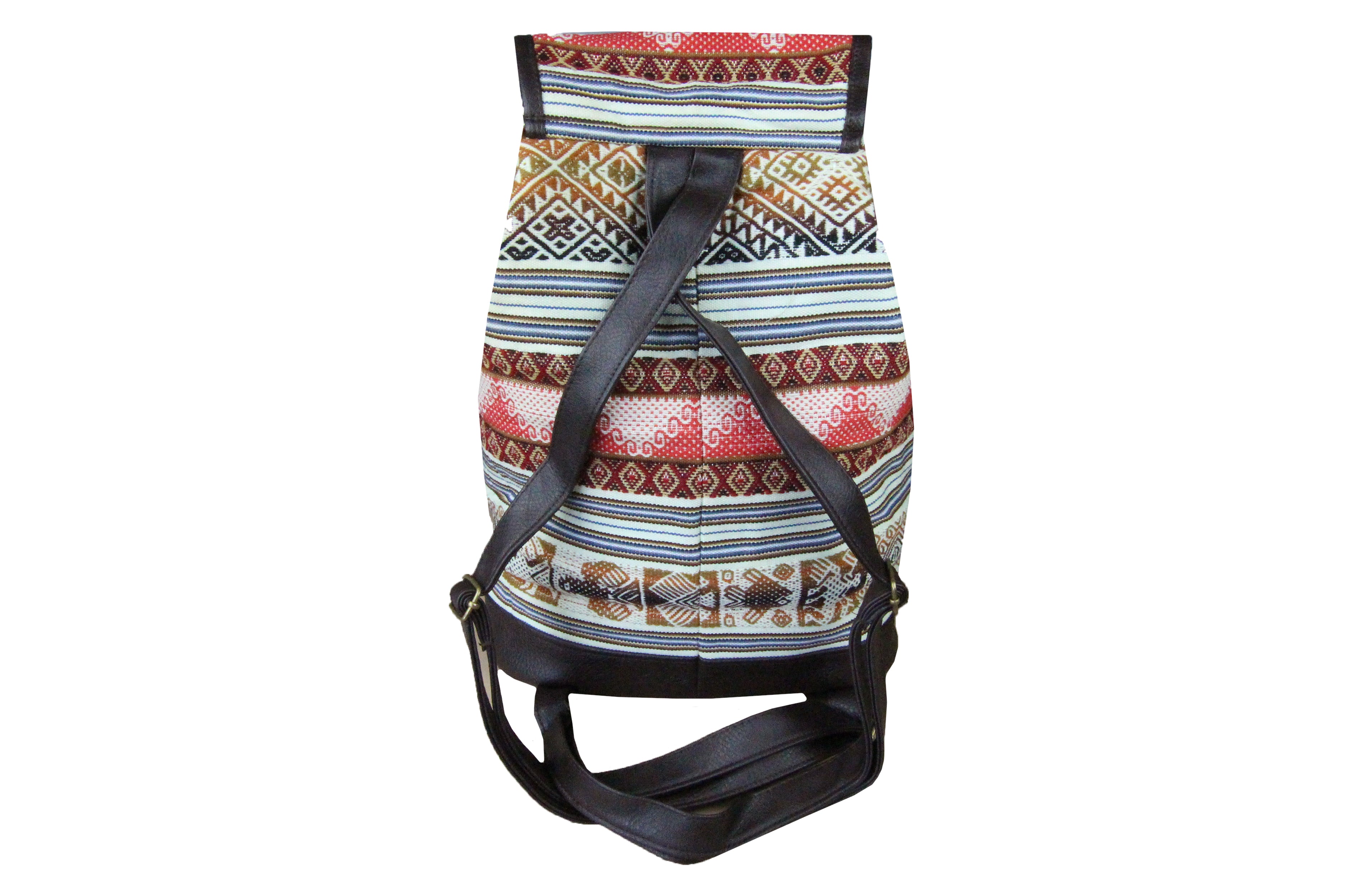 Ethno Rucksack Backpack aus Stoff und Leder Peru Hippie Boho Aguayo Inka