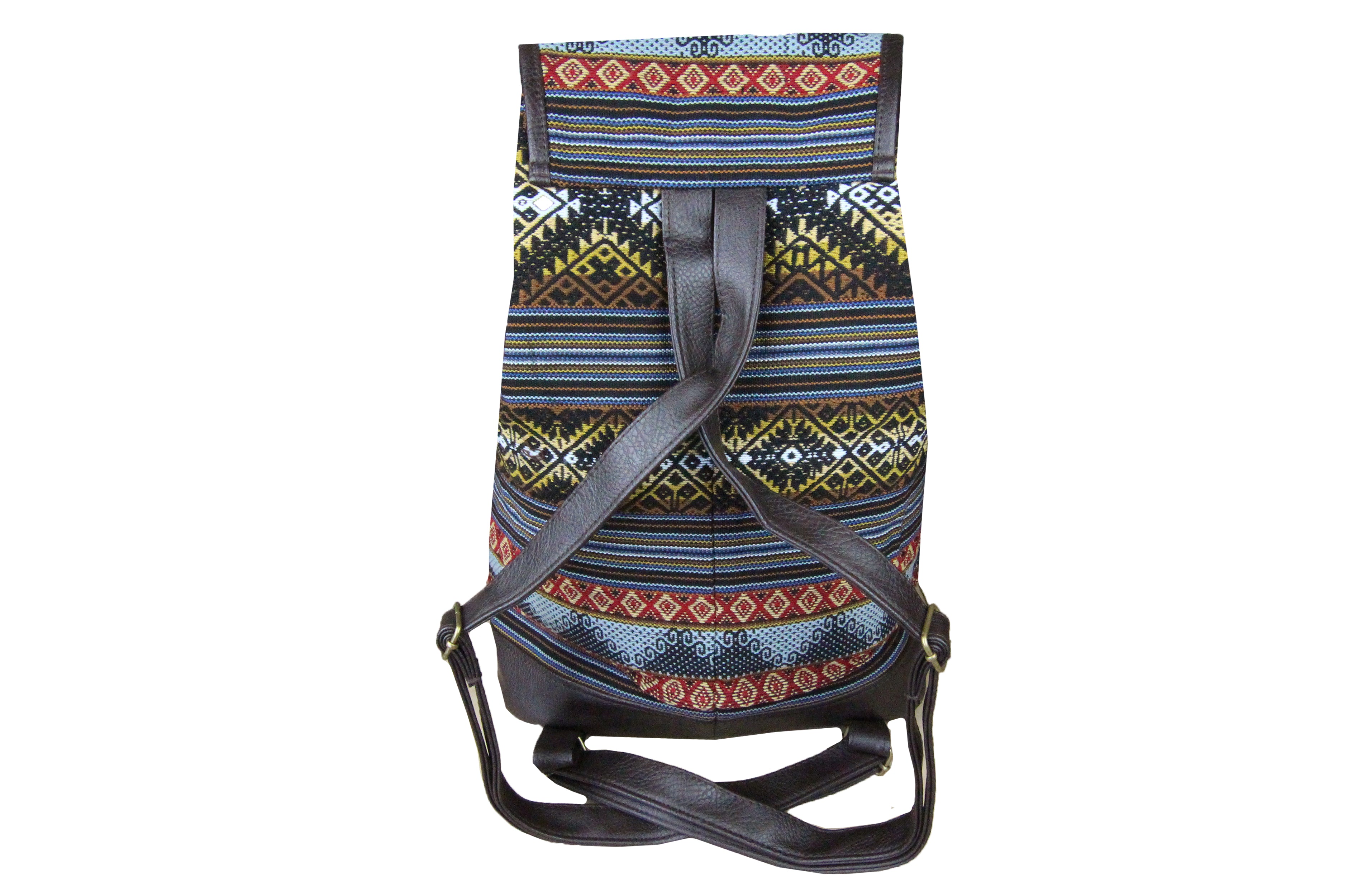 Ethno Rucksack Backpack aus Stoff und Leder Peru Hippie Boho Aguayo Inka