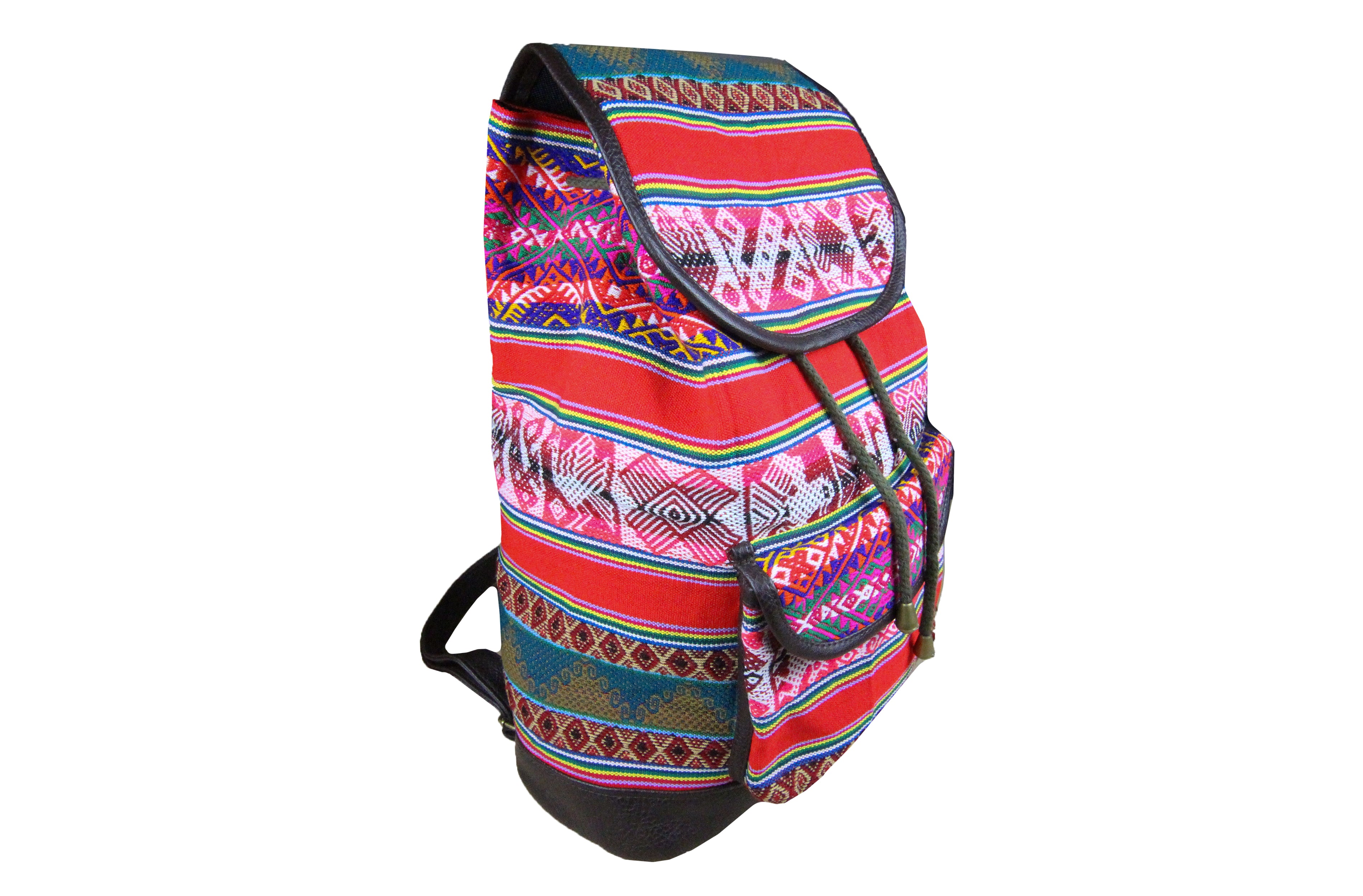 Ethno Rucksack Backpack aus Stoff und Leder Peru Hippie Boho Aguayo Inka