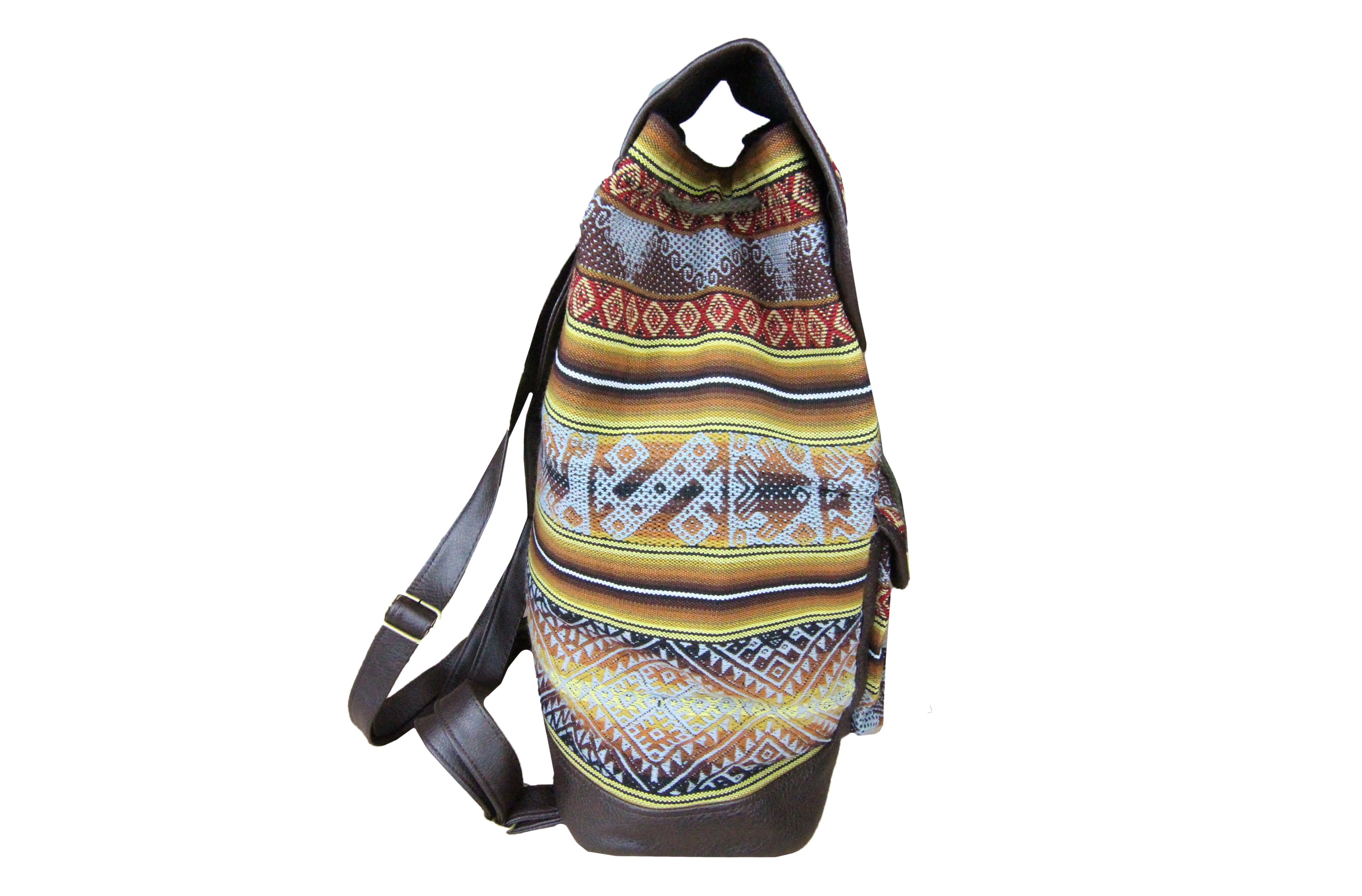 Ethno Rucksack Backpack aus Stoff und Leder Peru Hippie Boho Aguayo Inka