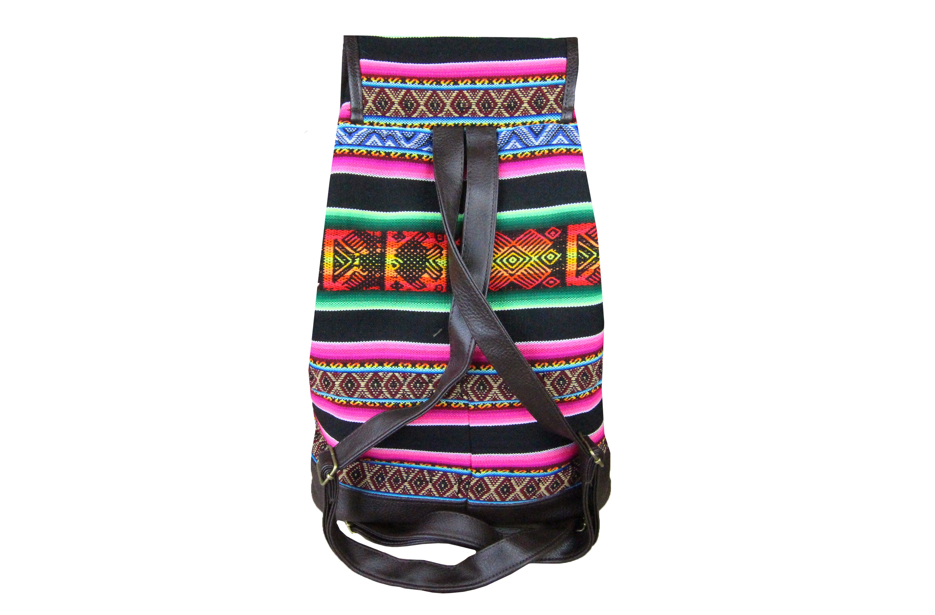 Ethno Rucksack Backpack aus Stoff und Leder Peru Hippie Boho Aguayo Inka