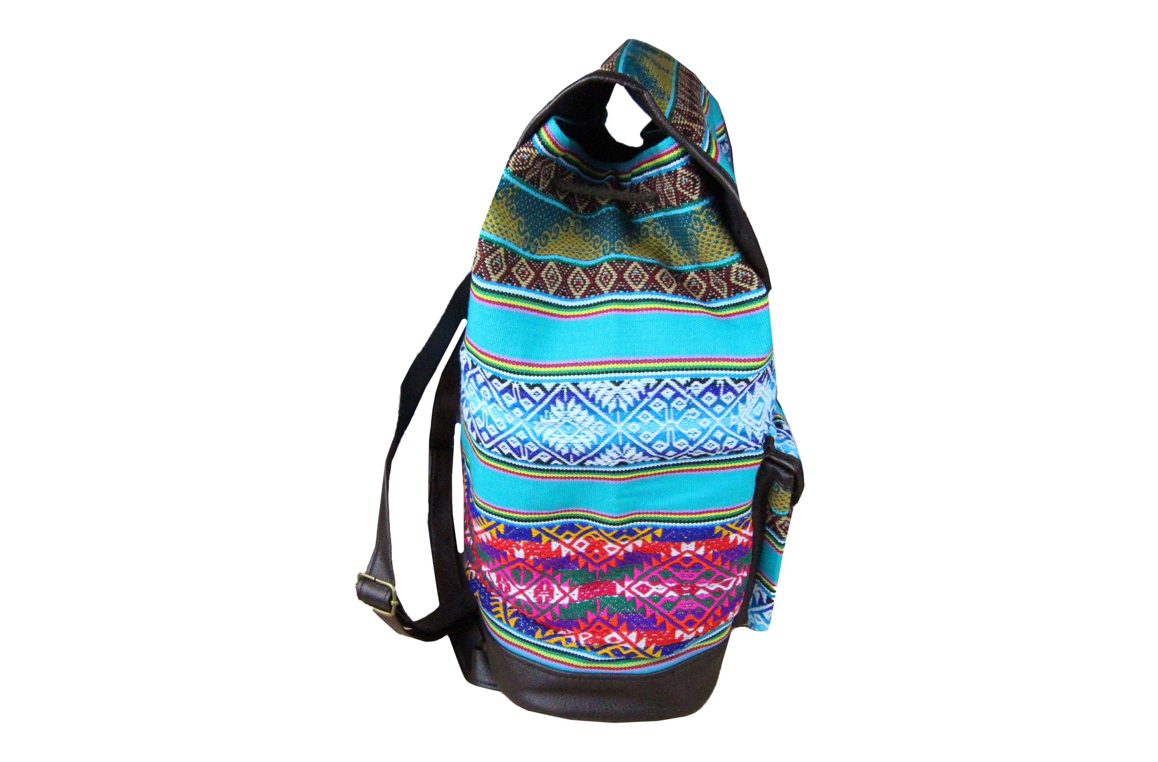 Ethno Rucksack Backpack aus Stoff und Leder Peru Hippie Boho Aguayo Inka