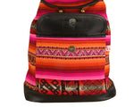 Laden Sie das Bild in den Galerie-Viewer, Ethno Rucksack Backpack aus Stoff und Leder Peru Hippie Boho Aguayo Inka Rosa
