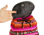 Laden Sie das Bild in den Galerie-Viewer, Ethno Rucksack Backpack aus Stoff und Leder Peru Hippie Boho Aguayo Inka Rosa
