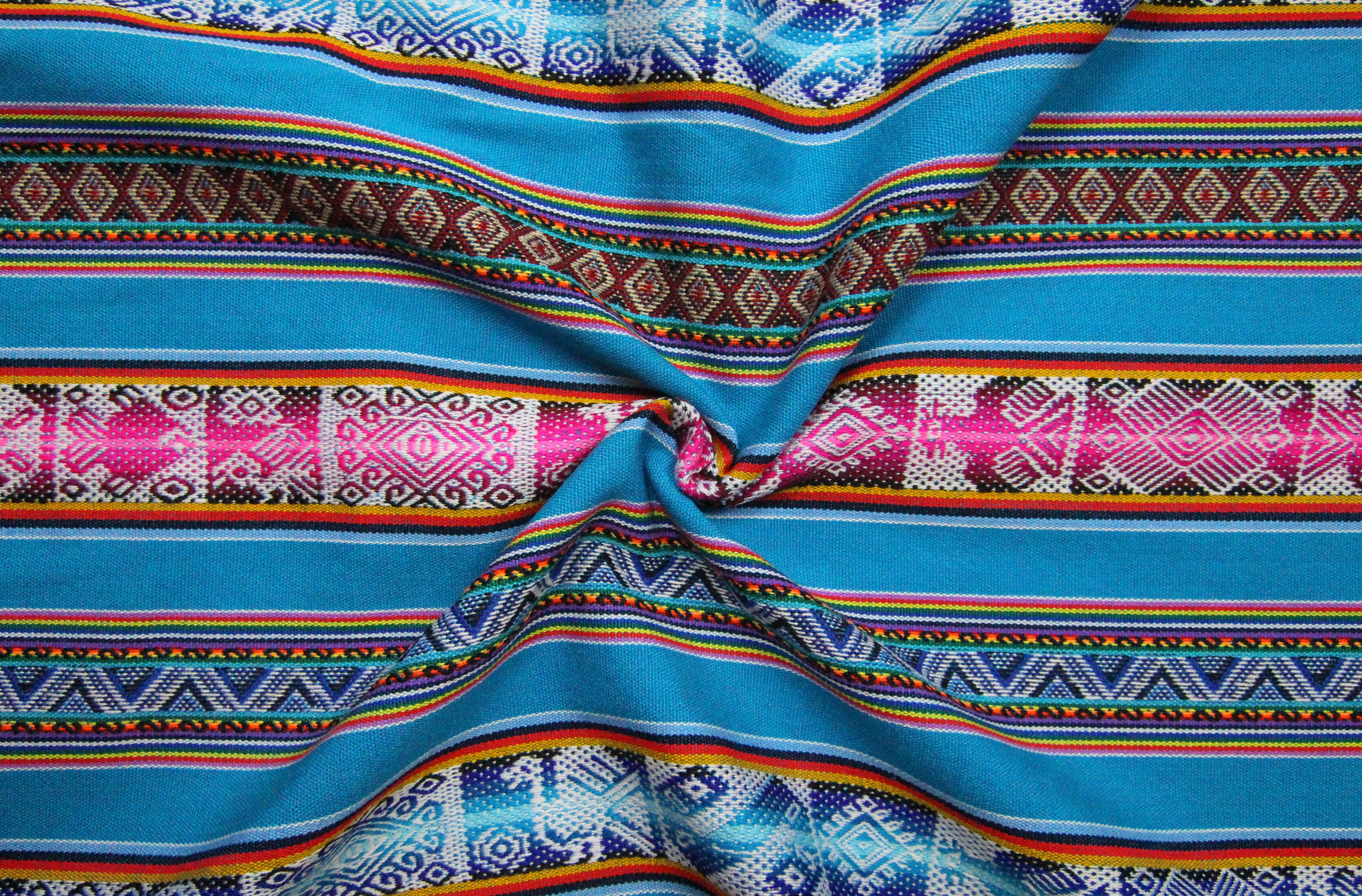 Chinchero Stoff Ethno bunt gestreift aus Peru, webstoff Meterware zum Nähen, DIY Fabric, 50 cm, Blau