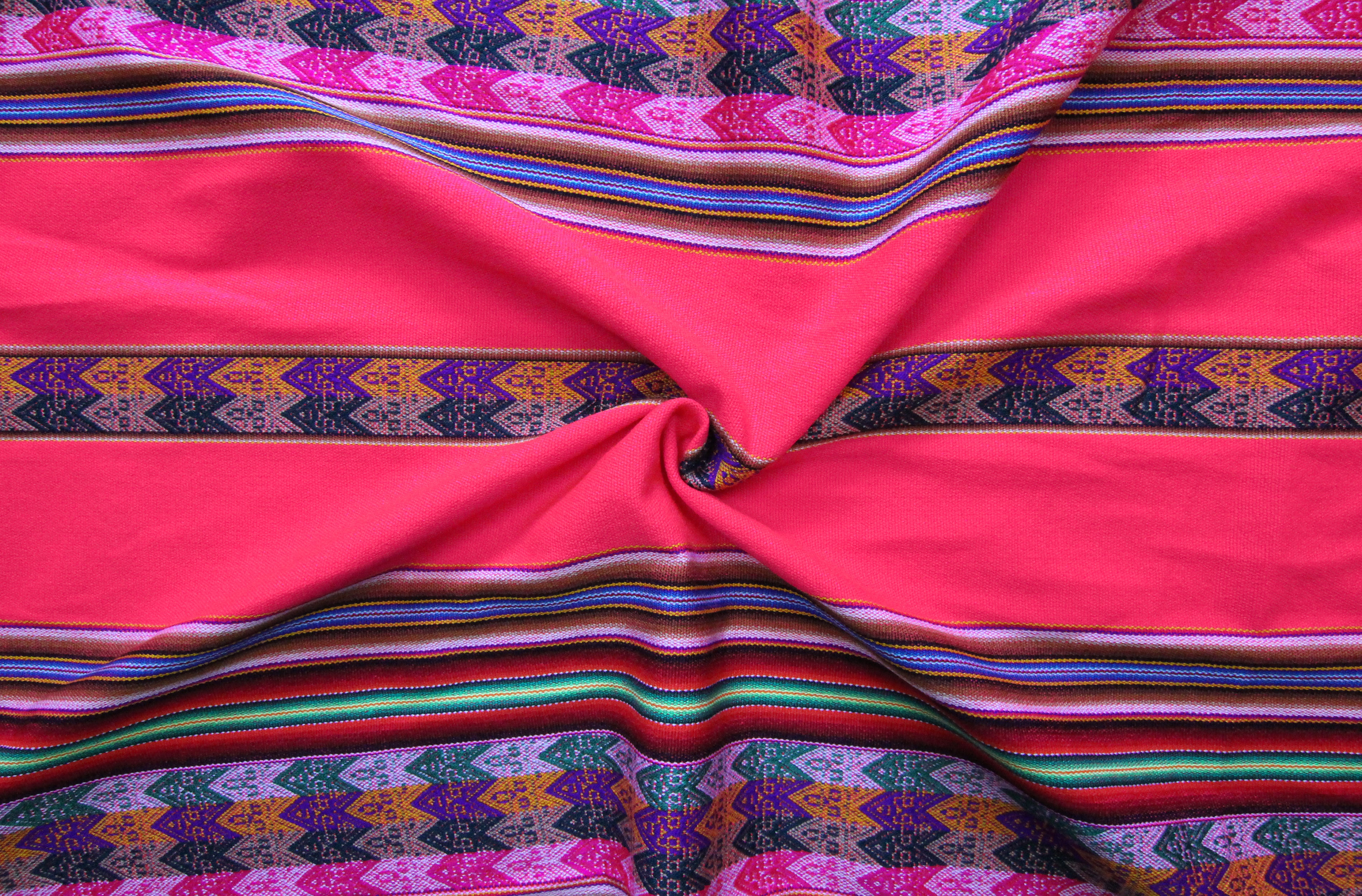 Machas Stoff Ethno bunt gestreift aus Peru, webstoff Meterware zum Nähen, DIY Fabric, 50 cm, Neon Rosa