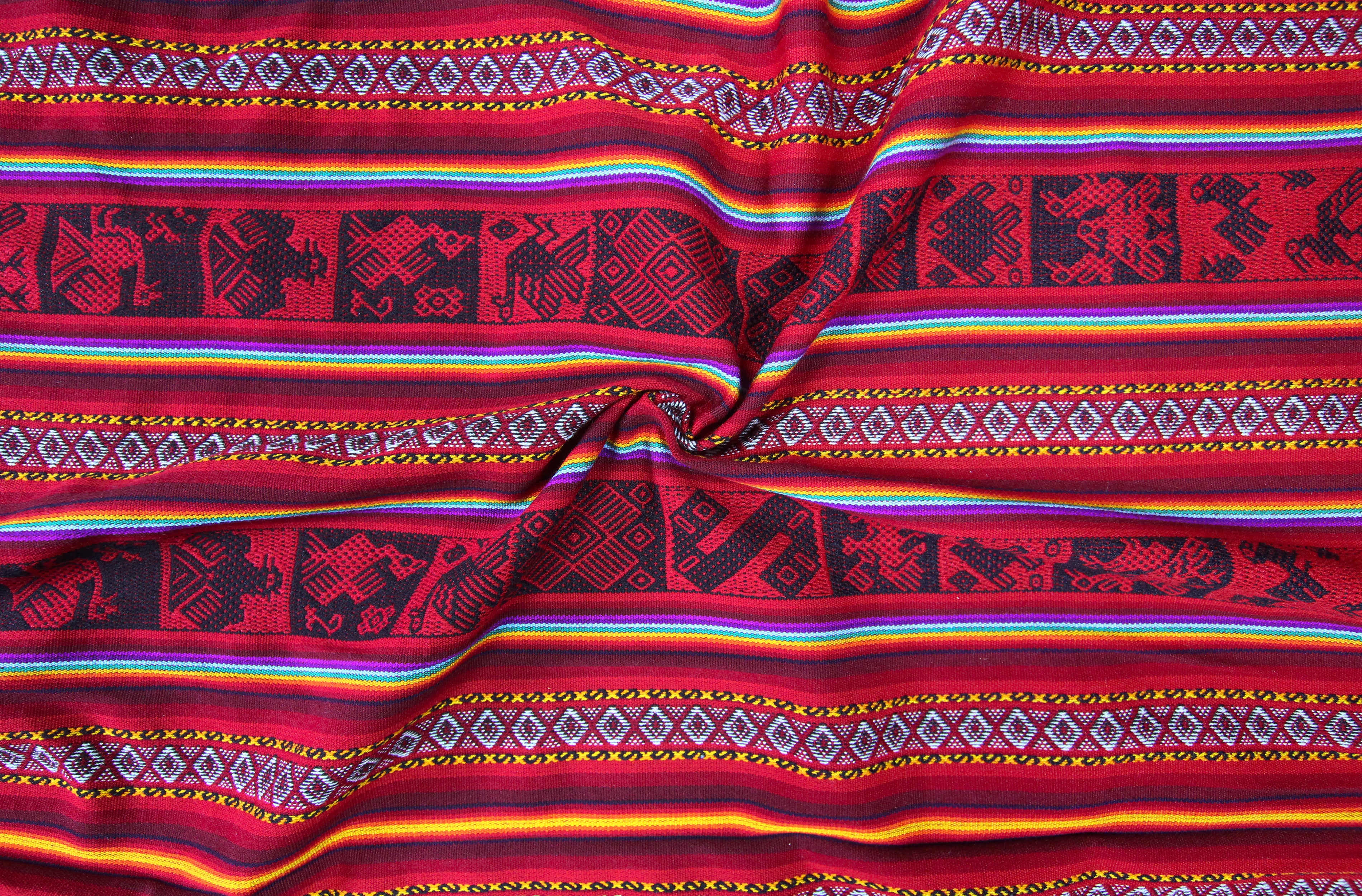 Pastorita Stoff Ethno bunt gestreift aus Peru, webstoff Meterware zum Nähen, DIY Fabric, 50 cm, Rot