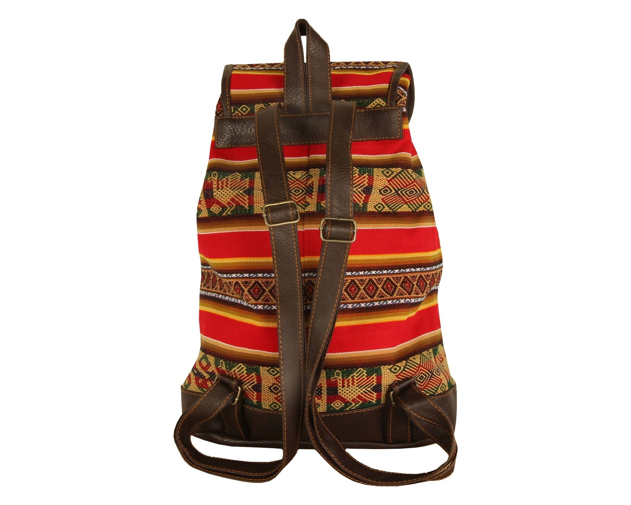 Ethno Rucksack Backpack aus Stoff und Leder Peru Hippie Boho Aguayo Inka