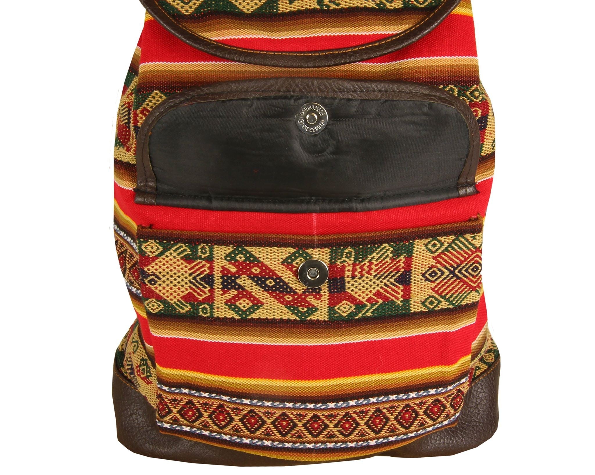 Ethno Rucksack Backpack aus Stoff und Leder Peru Hippie Boho Aguayo Inka