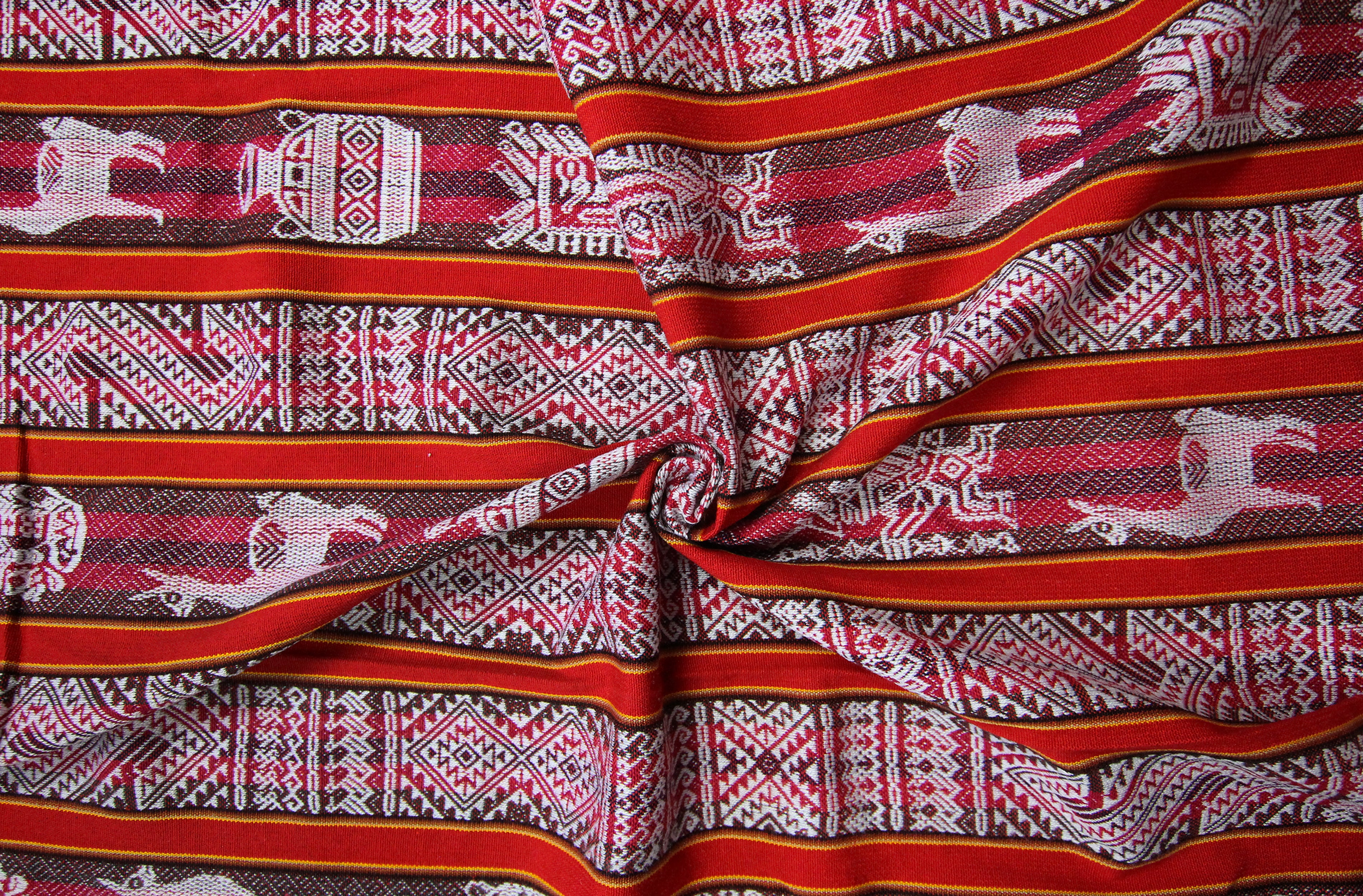 Huaco Stoff Ethno bunt gestreift aus Peru, webstoff Meterware zum Nähen, DIY Fabric, 50 cm, Rot