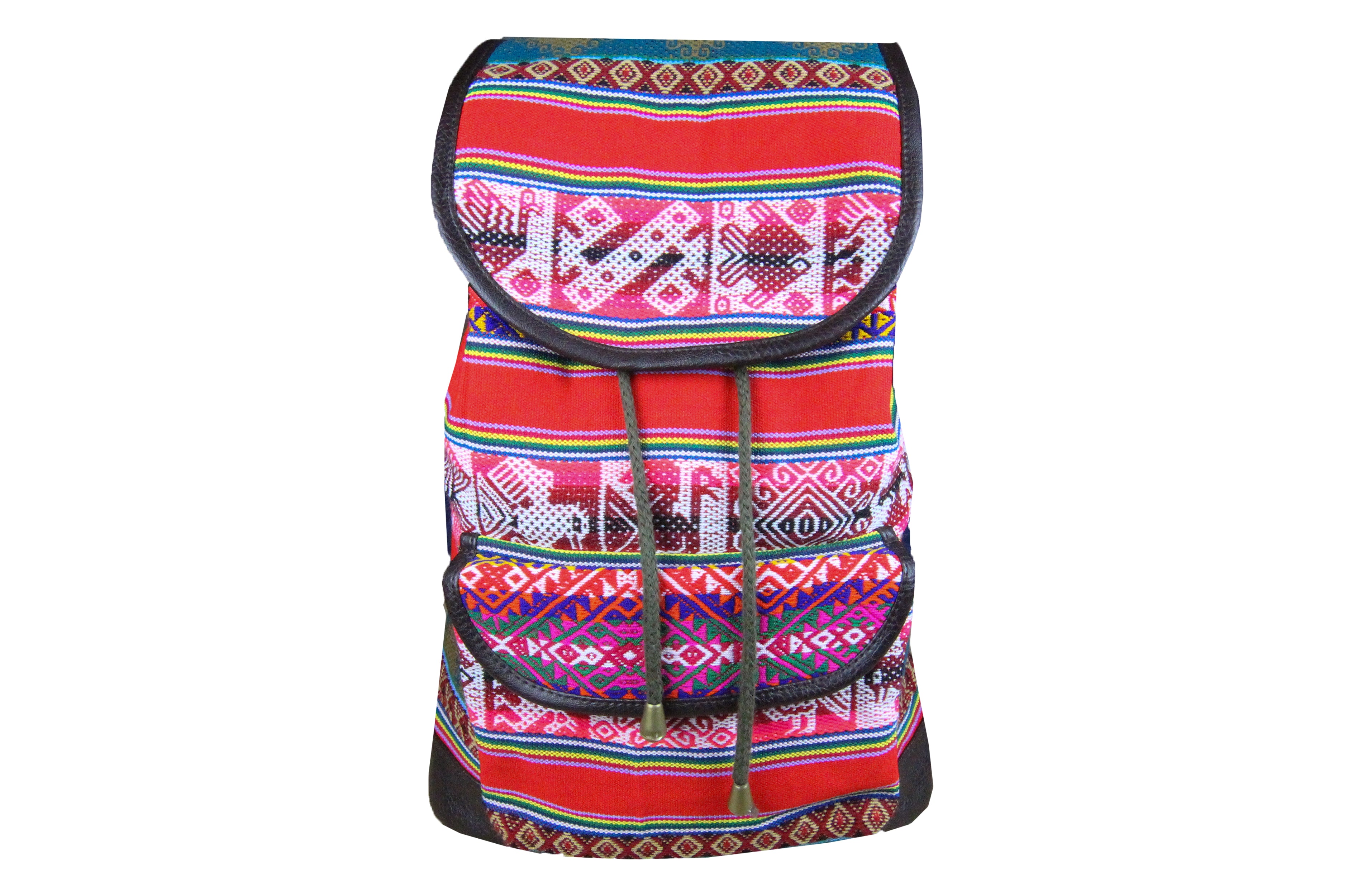 Ethno Rucksack Backpack aus Stoff und Leder Peru Hippie Boho Aguayo Inka