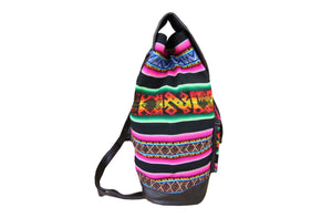 Ethno Rucksack Backpack aus Stoff und Leder Peru Hippie Boho Aguayo Inka