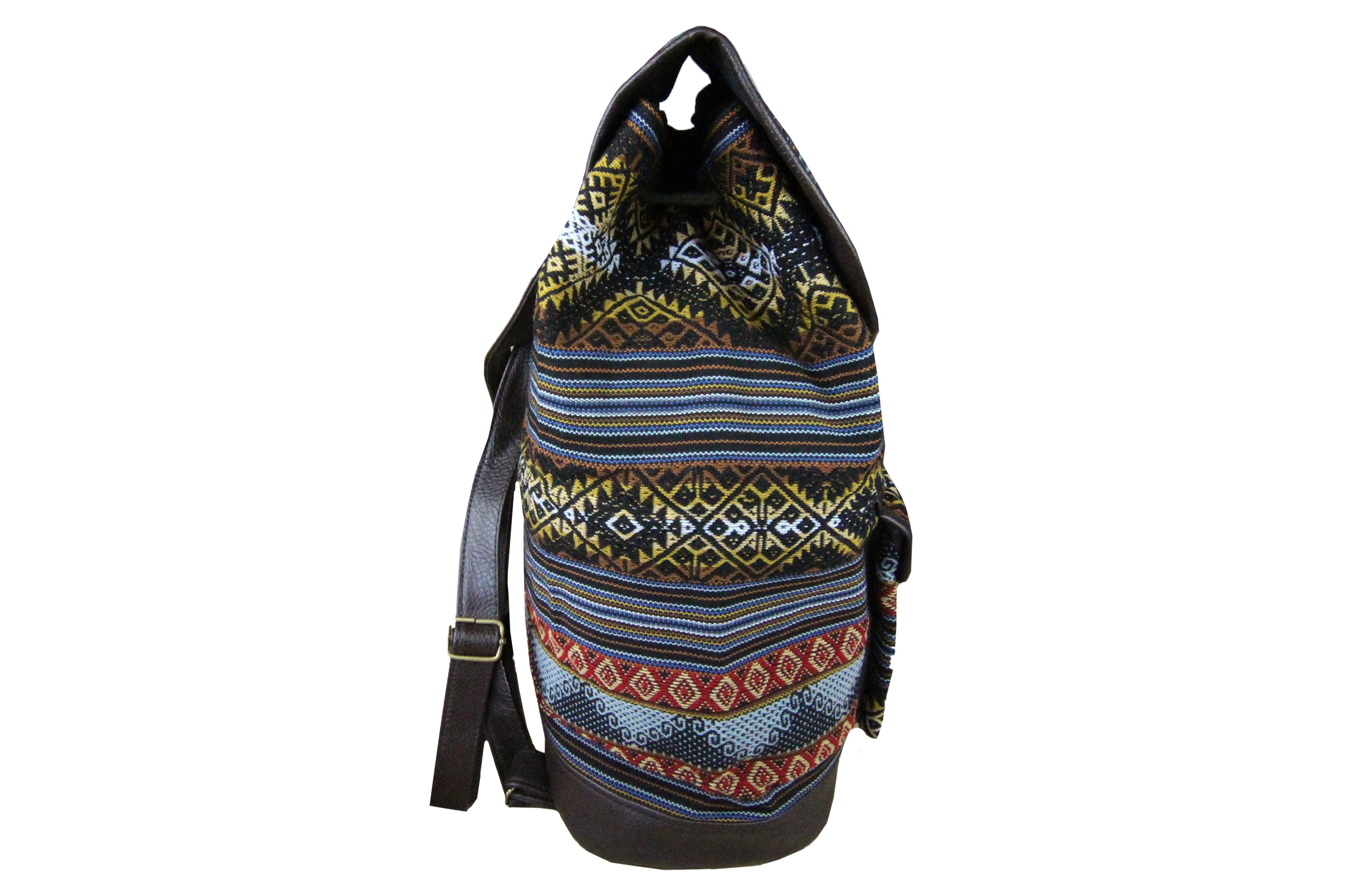 Ethno Rucksack Backpack aus Stoff und Leder Peru Hippie Boho Aguayo Inka