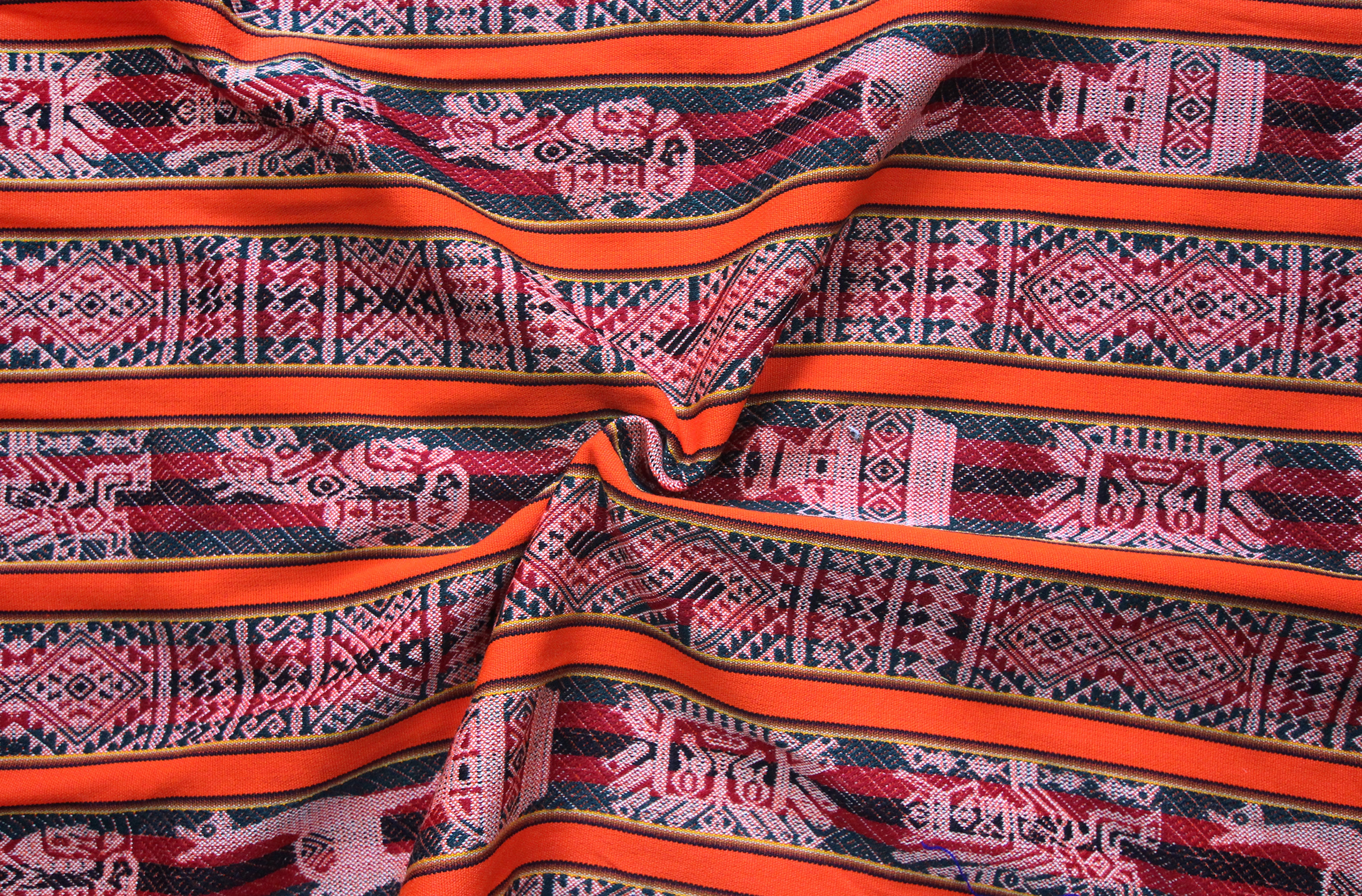 Huaco Stoff Ethno bunt gestreift aus Peru, webstoff Meterware zum Nähen, DIY Fabric, 50 cm, Orange