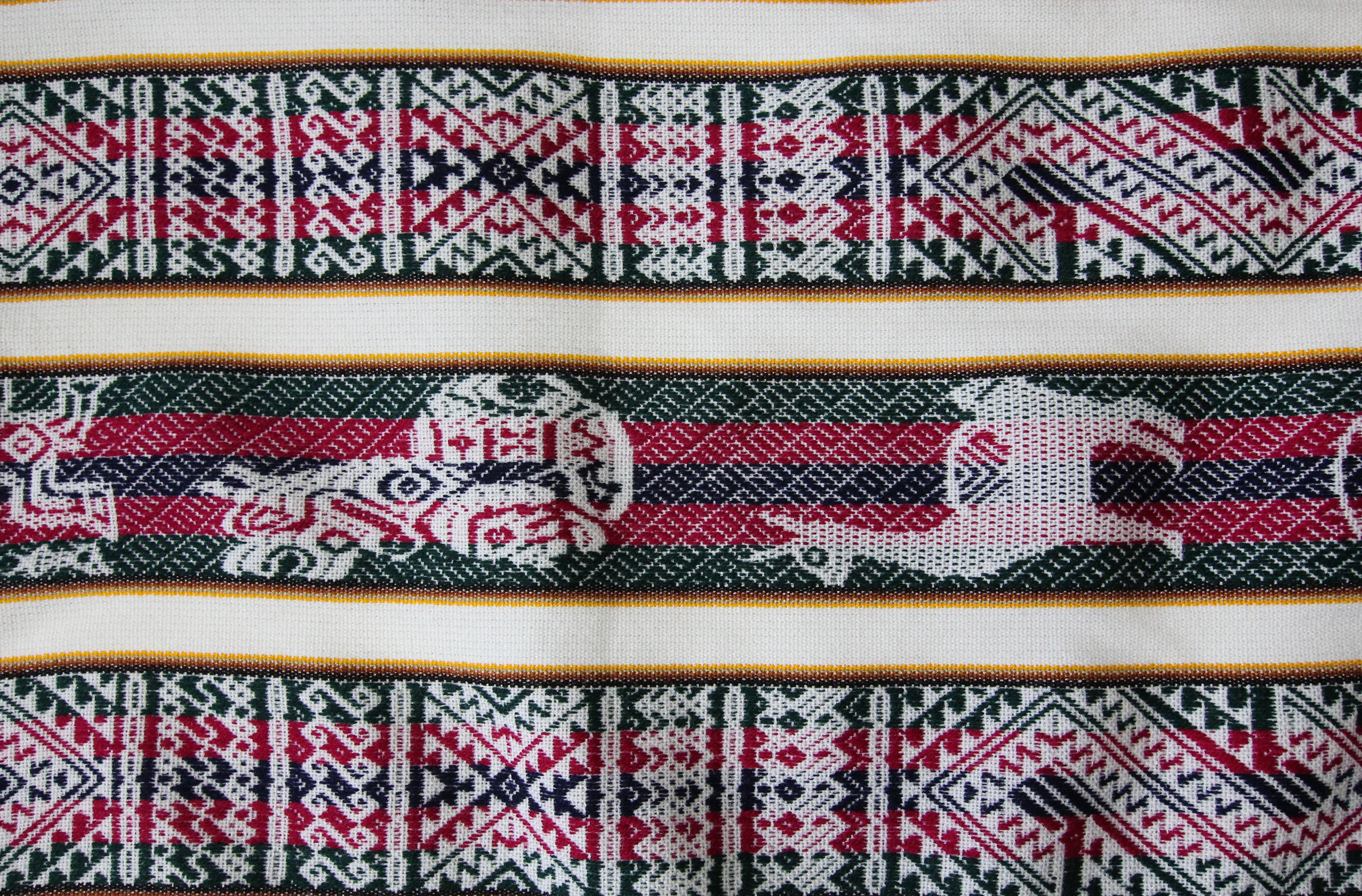 Huaco Stoff Ethno bunt gestreift aus Peru, webstoff Meterware zum Nähen, DIY Fabric, 50 cm, Weiß