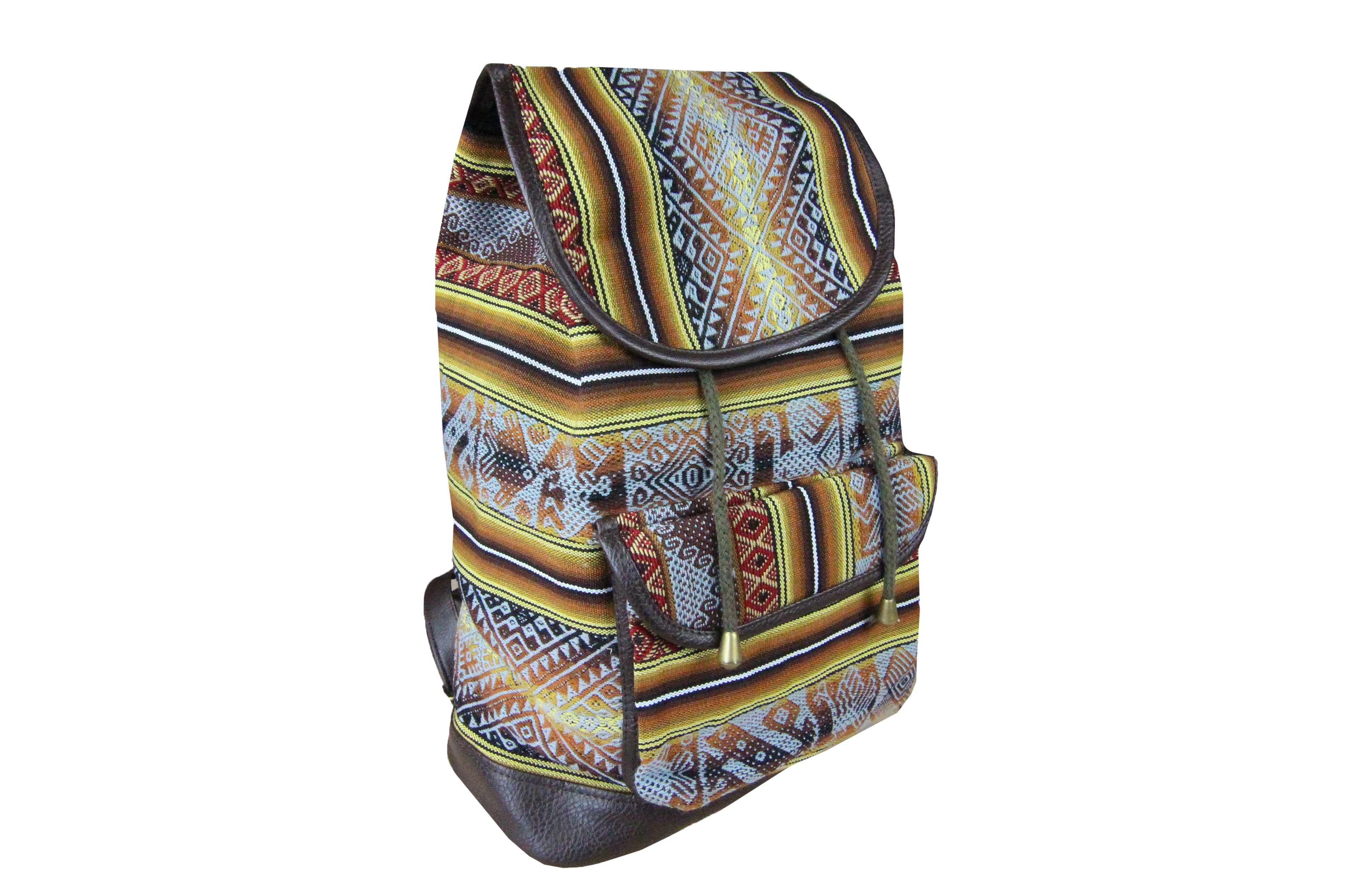 Ethno Rucksack Backpack aus Stoff und Leder Peru Hippie Boho Aguayo Inka