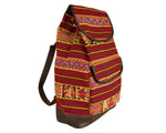 Laden Sie das Bild in den Galerie-Viewer, Ethno Rucksack Backpack aus Stoff und Leder Peru Hippie Boho Aguayo Inka Dunkelrot
