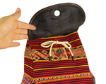 Laden Sie das Bild in den Galerie-Viewer, Ethno Rucksack Backpack aus Stoff und Leder Peru Hippie Boho Aguayo Inka Dunkelrot
