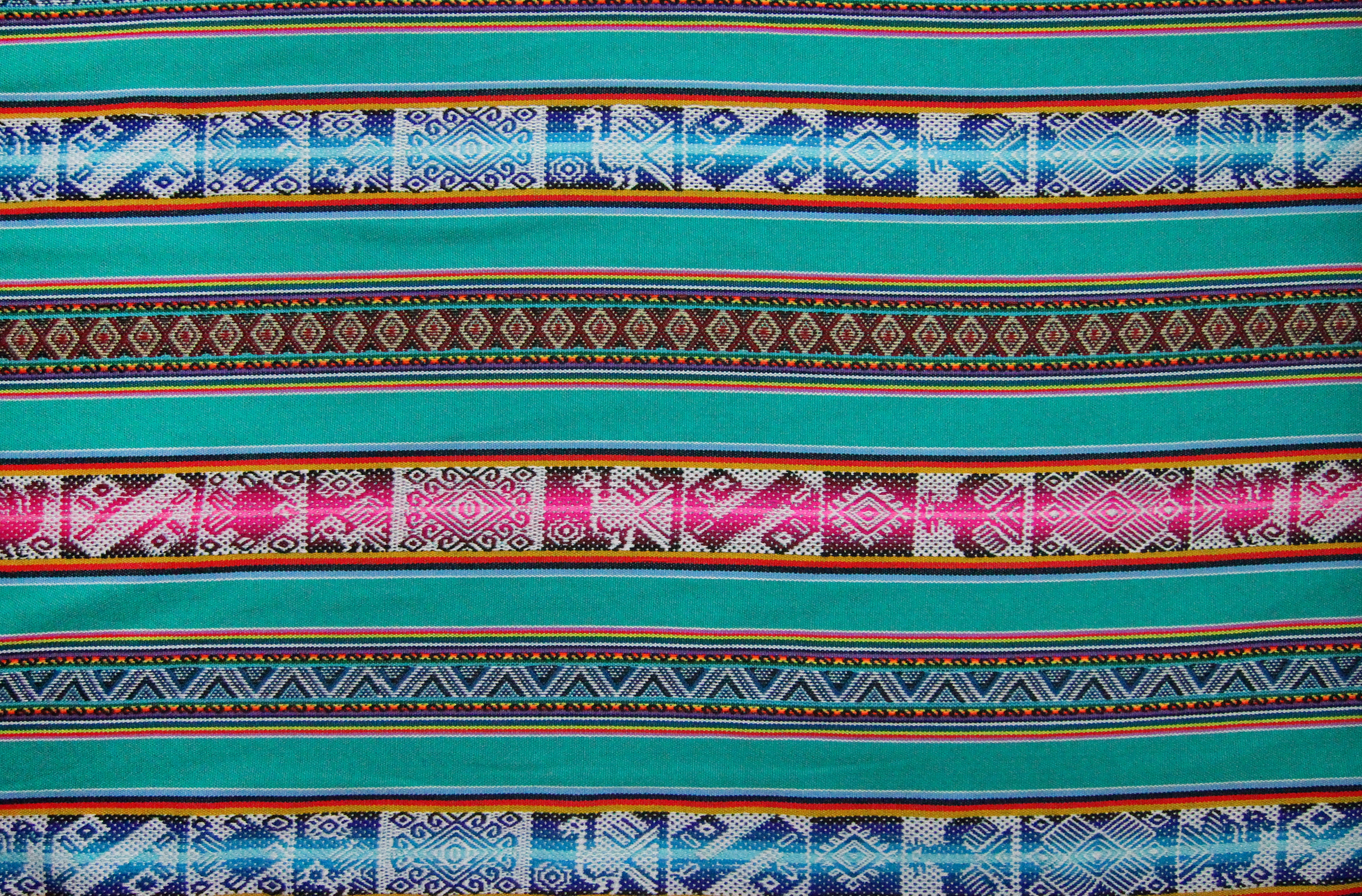 Chinchero Stoff Ethno bunt gestreift aus Peru, webstoff Meterware zum Nähen, DIY Fabric, 50 cm, Türkis