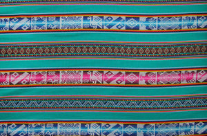 Chinchero Stoff Ethno bunt gestreift aus Peru, webstoff Meterware zum Nähen, DIY Fabric, 50 cm, Türkis