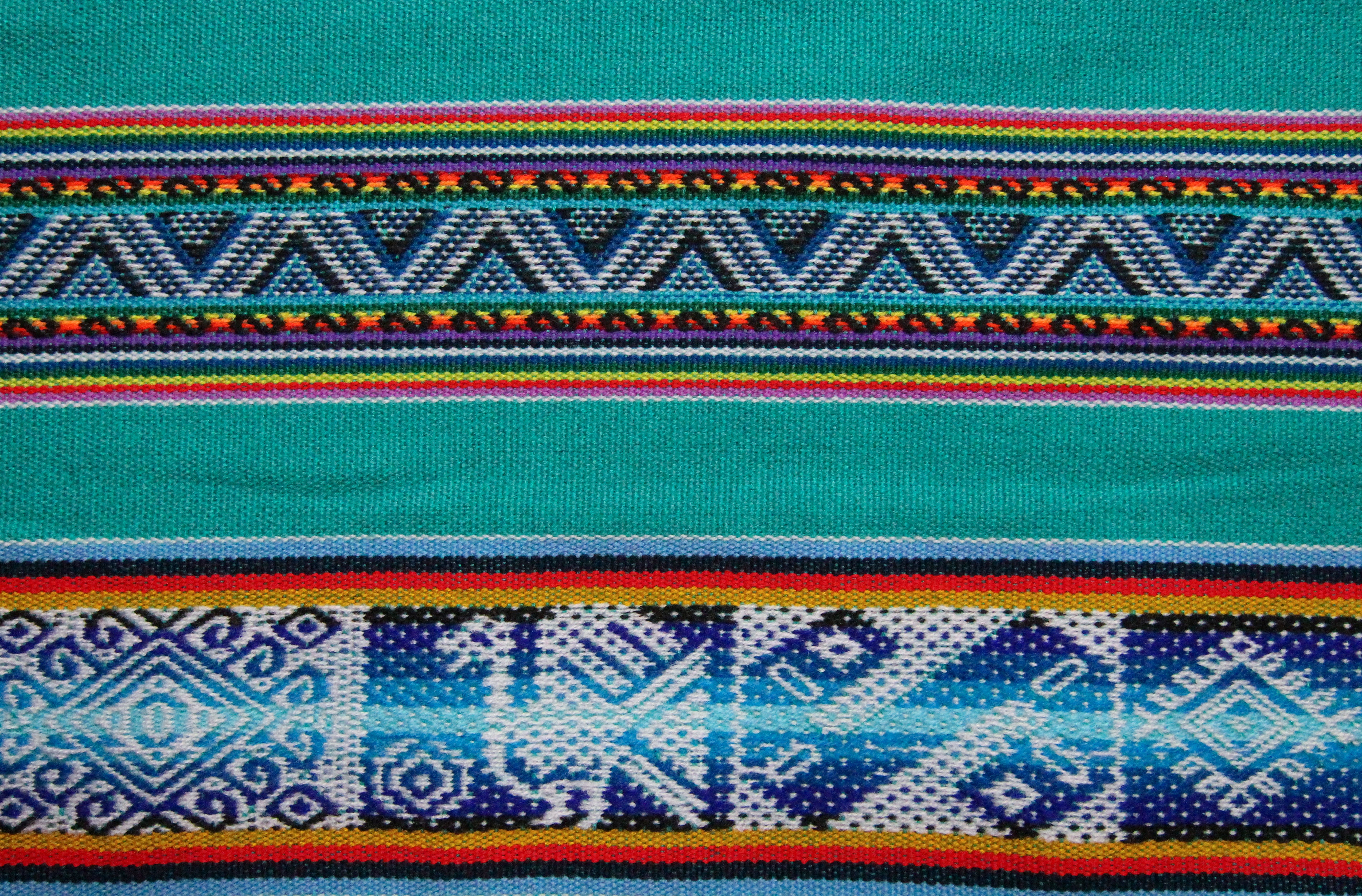 Chinchero Stoff Ethno bunt gestreift aus Peru, webstoff Meterware zum Nähen, DIY Fabric, 50 cm, Türkis