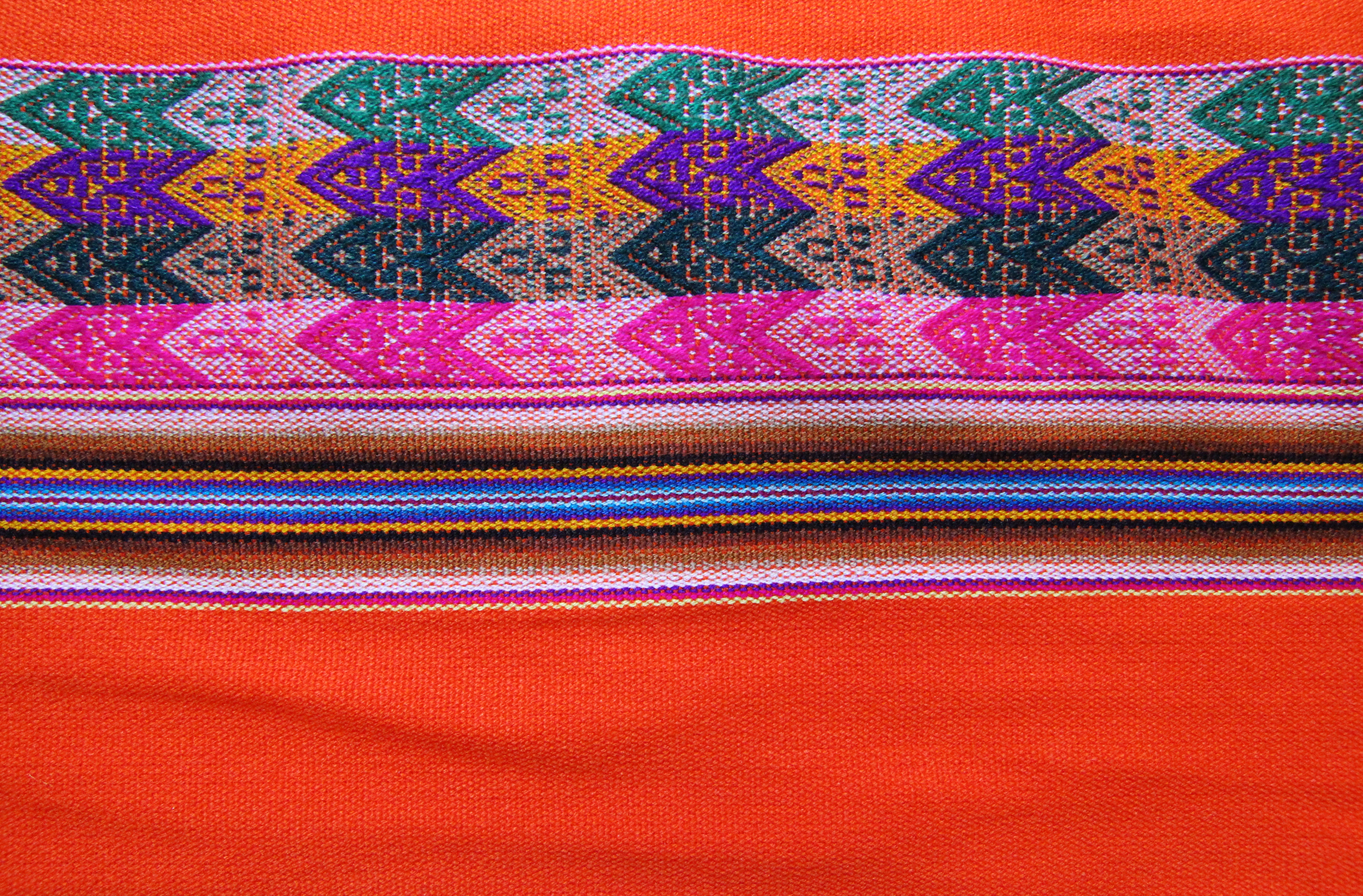 Machas Stoff Ethno bunt gestreift aus Peru, webstoff Meterware zum Nähen, DIY Fabric, 50 cm, Neon Orange