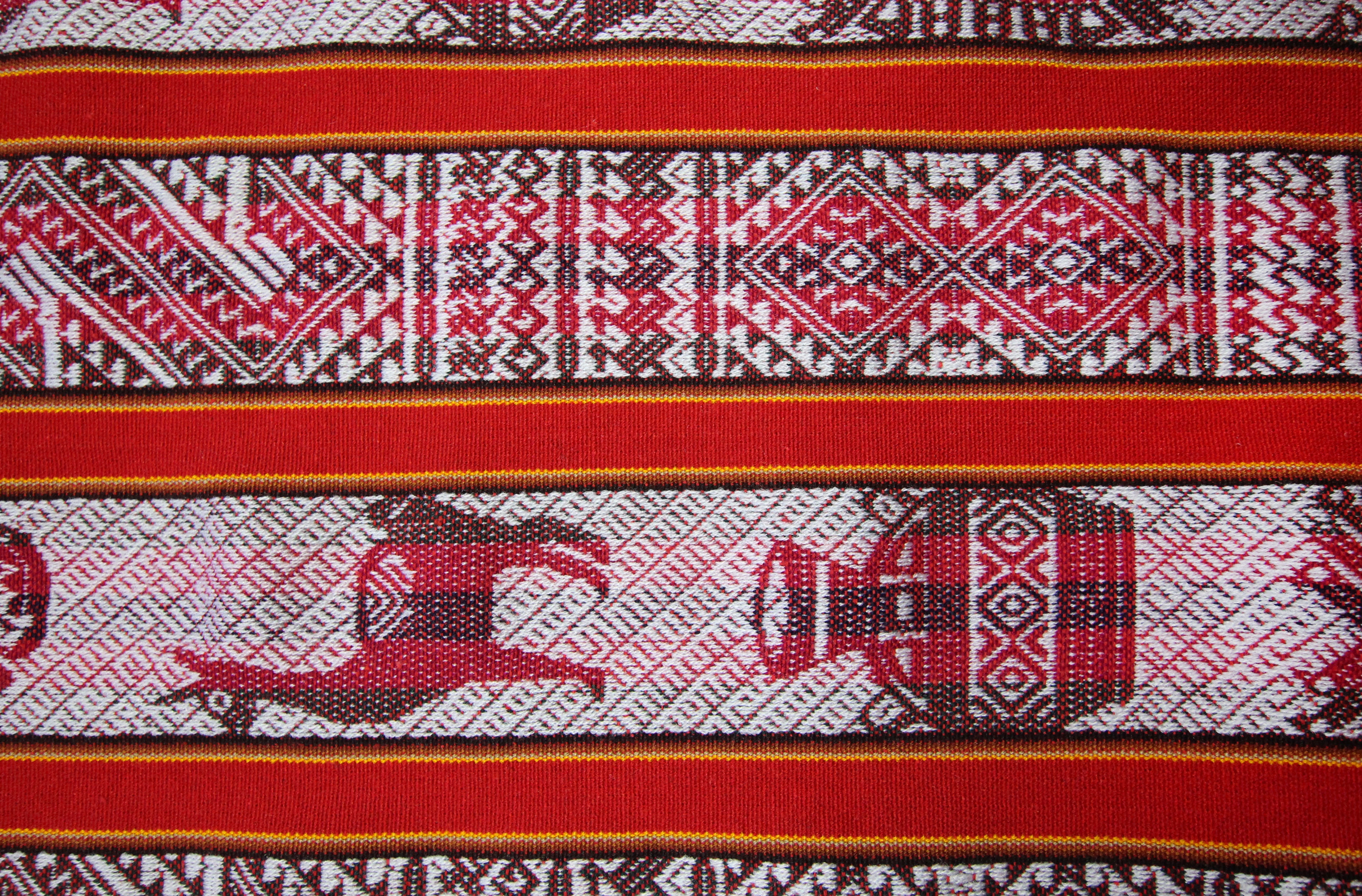 Huaco Stoff Ethno bunt gestreift aus Peru, webstoff Meterware zum Nähen, DIY Fabric, 50 cm, Rot