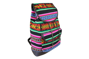 Ethno Rucksack Backpack aus Stoff und Leder Peru Hippie Boho Aguayo Inka