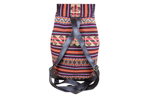 Ethno Rucksack Backpack aus Stoff und Leder Peru Hippie Boho Aguayo Inka