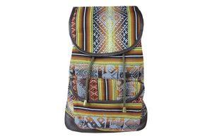 Ethno Rucksack Backpack aus Stoff und Leder Peru Hippie Boho Aguayo Inka